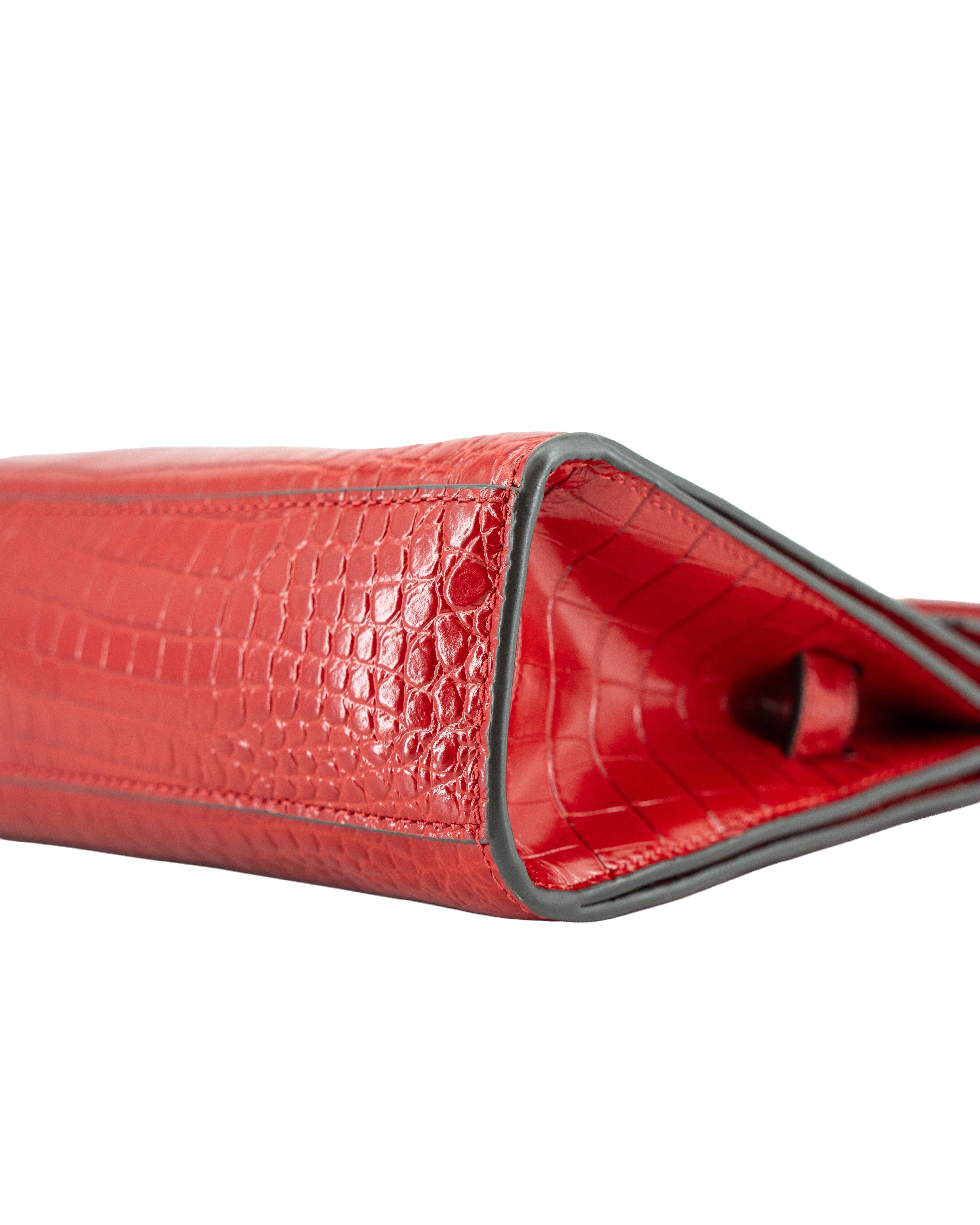 Tory Burch red croc embossed Lee Radziwill shoulder bag