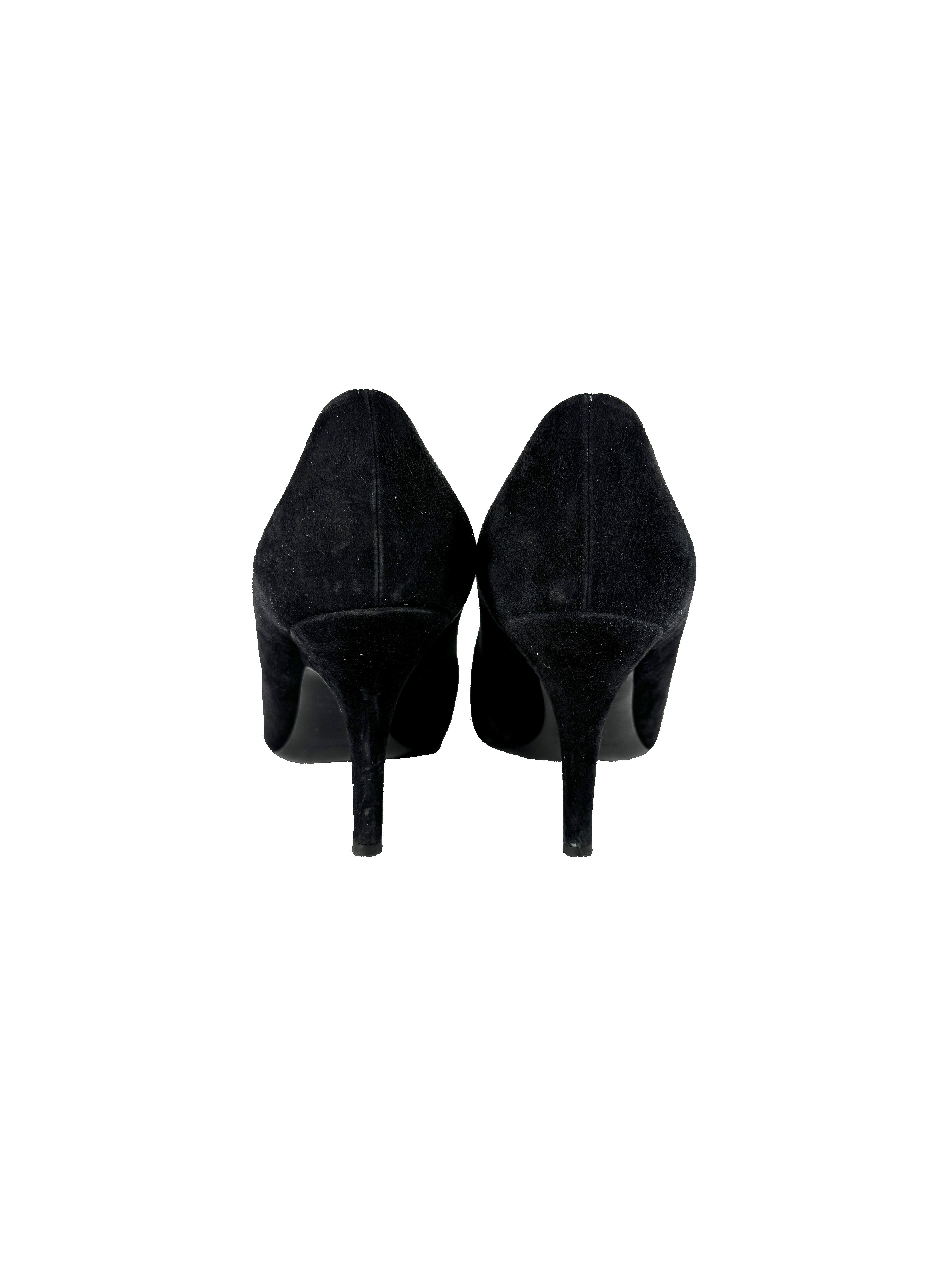 Hermès black suede pointed pumps size 37