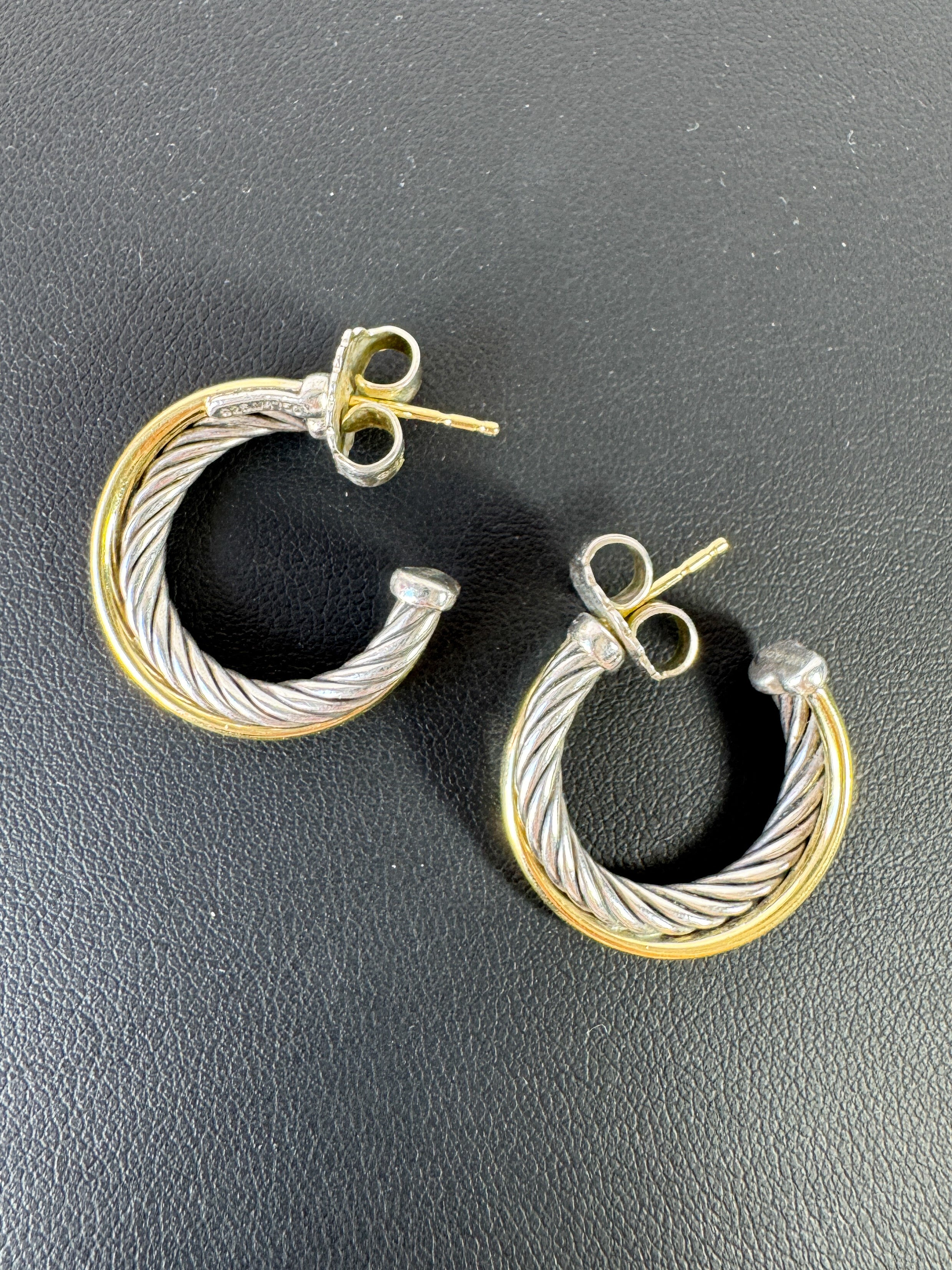 David Yurman sterling silver 14k gold cable crossover hoop earrings