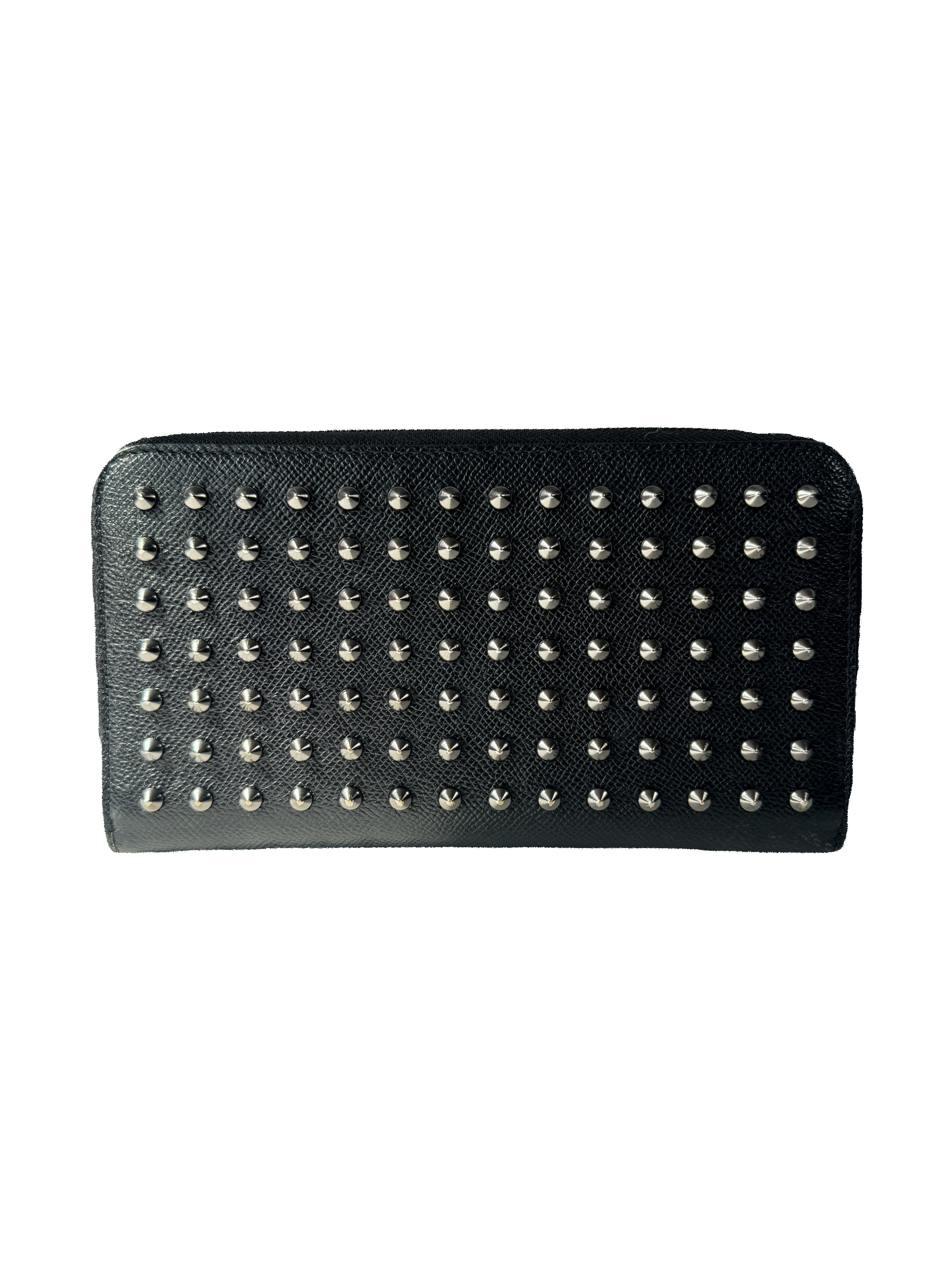 Burberry black leather studded zip around wallet