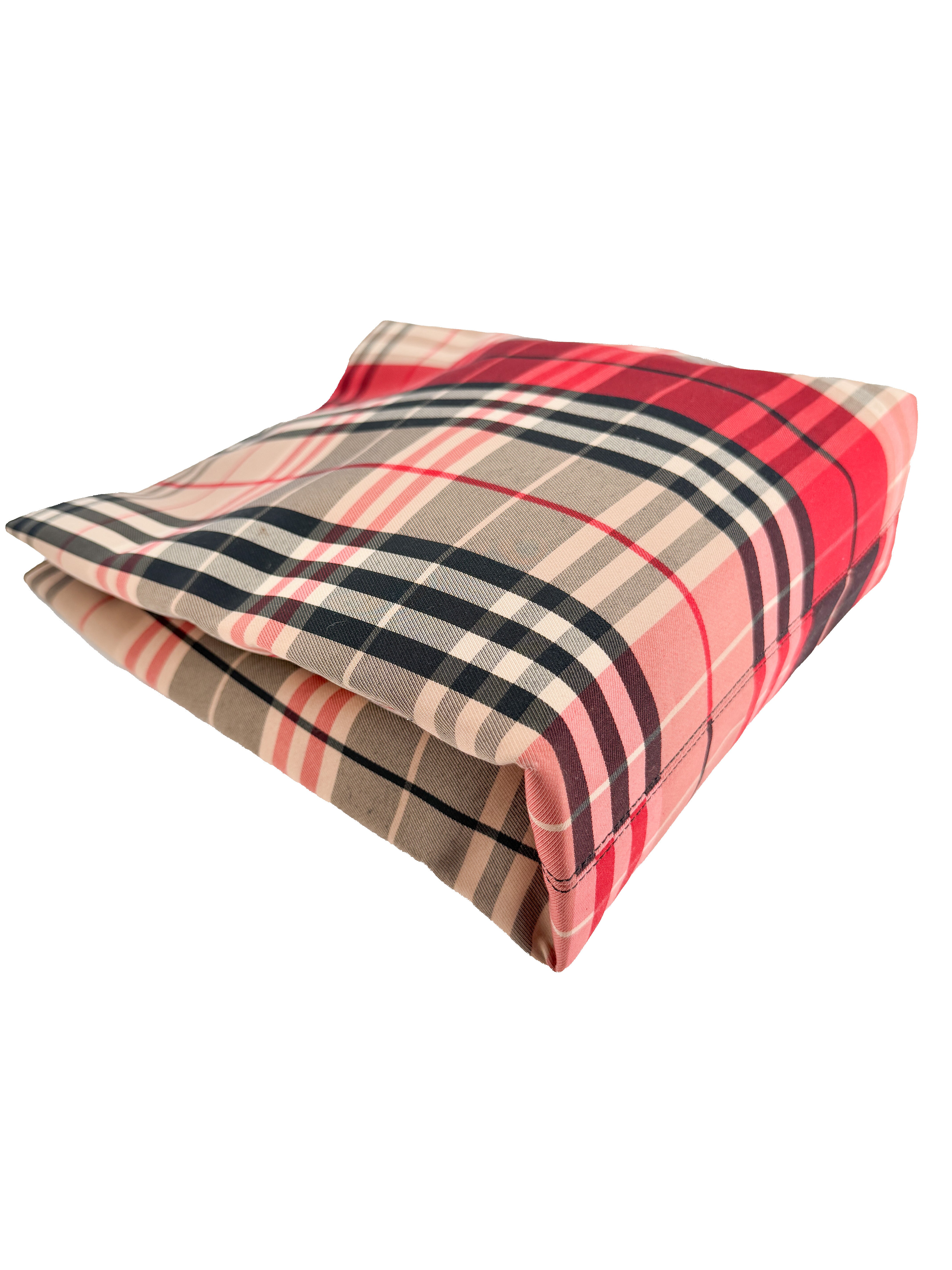 Burberry red, beige, black plaid canvas tote