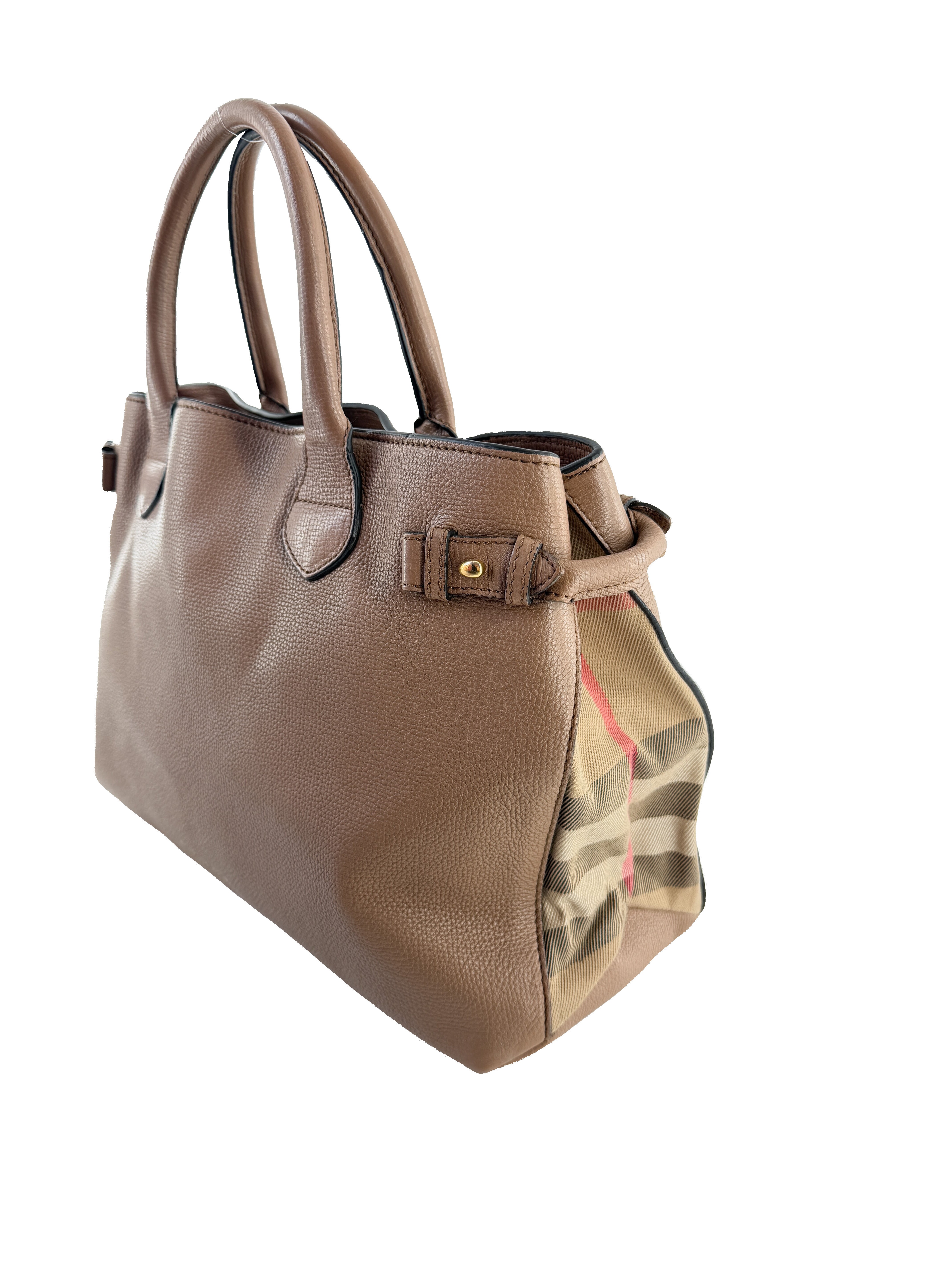 Burberry brown leather medium Banner check tote