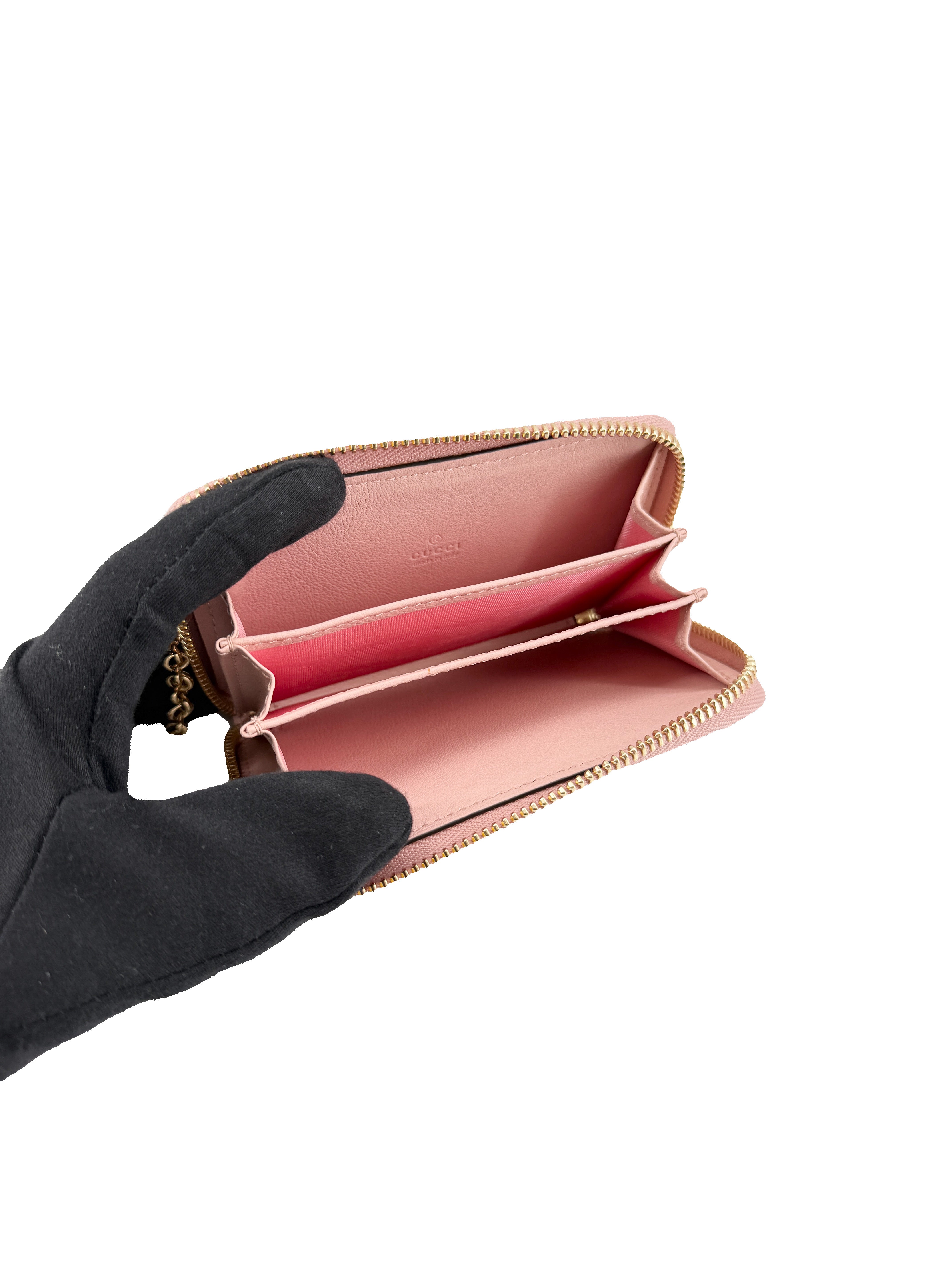 Gucci brown GG pink striped key holder wallet 701485-4184