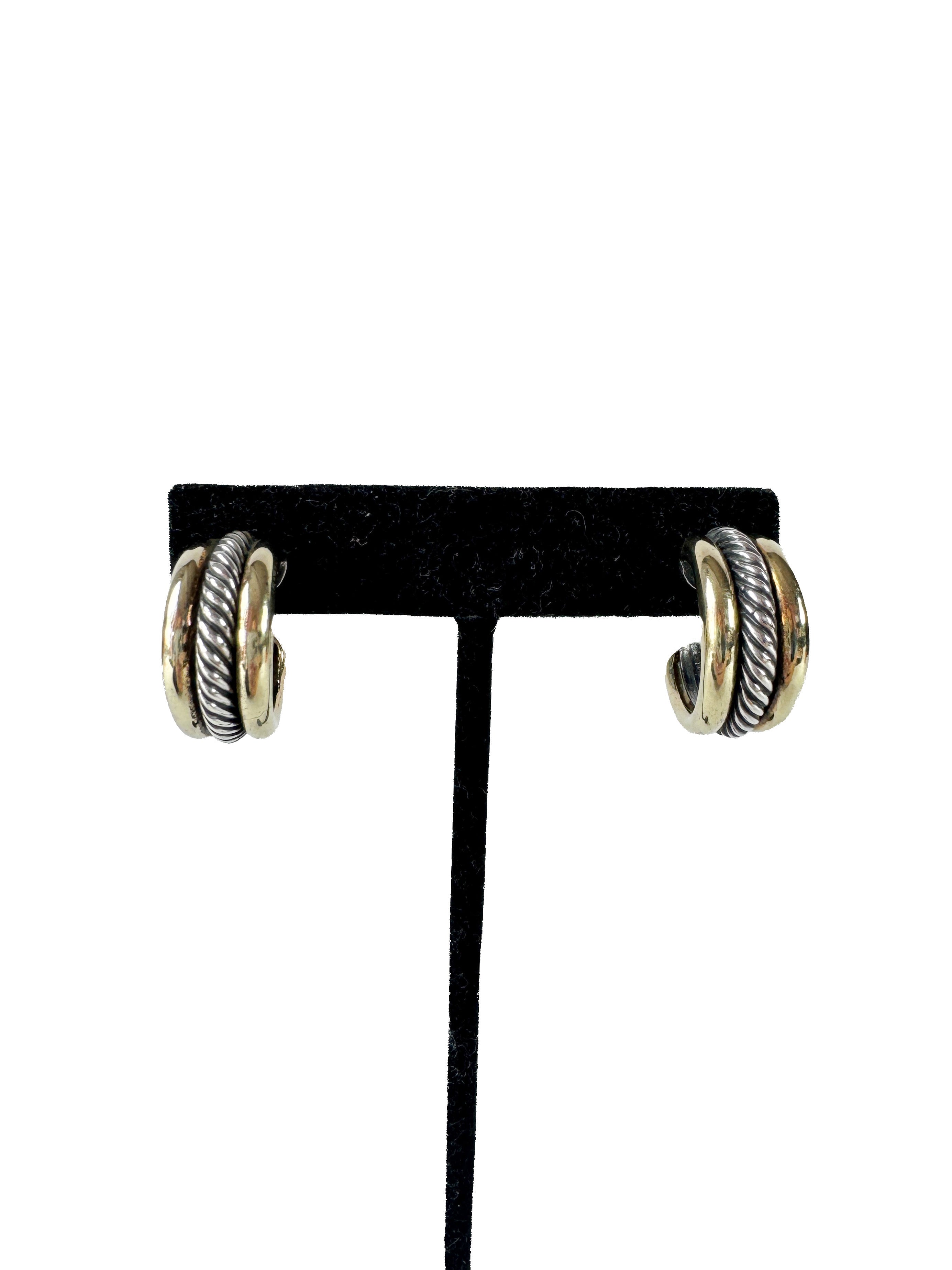 David Yurman sterling silver 14k gold sculpted cable huggie earrings