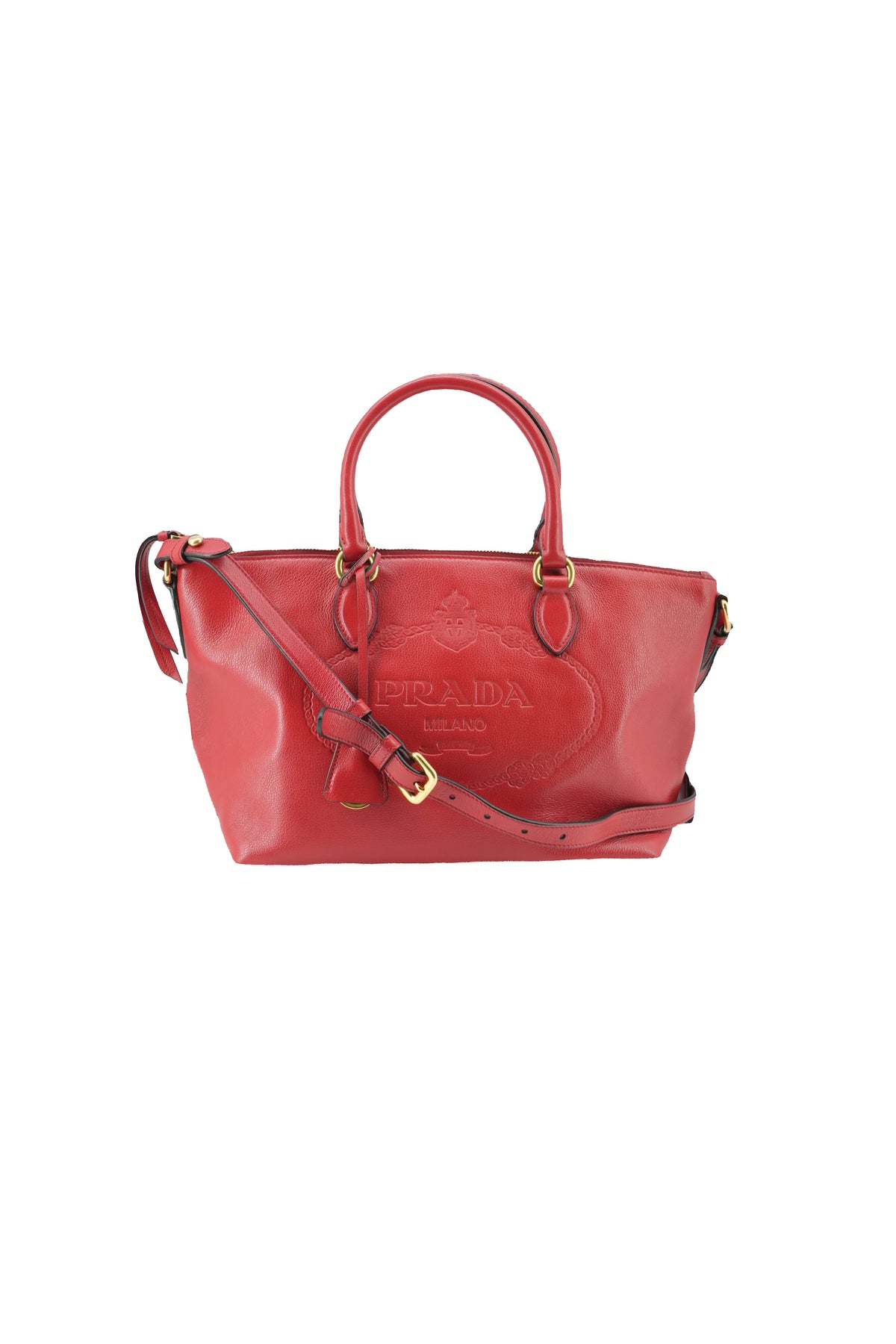 Prada red leather embossed logo satchel 204