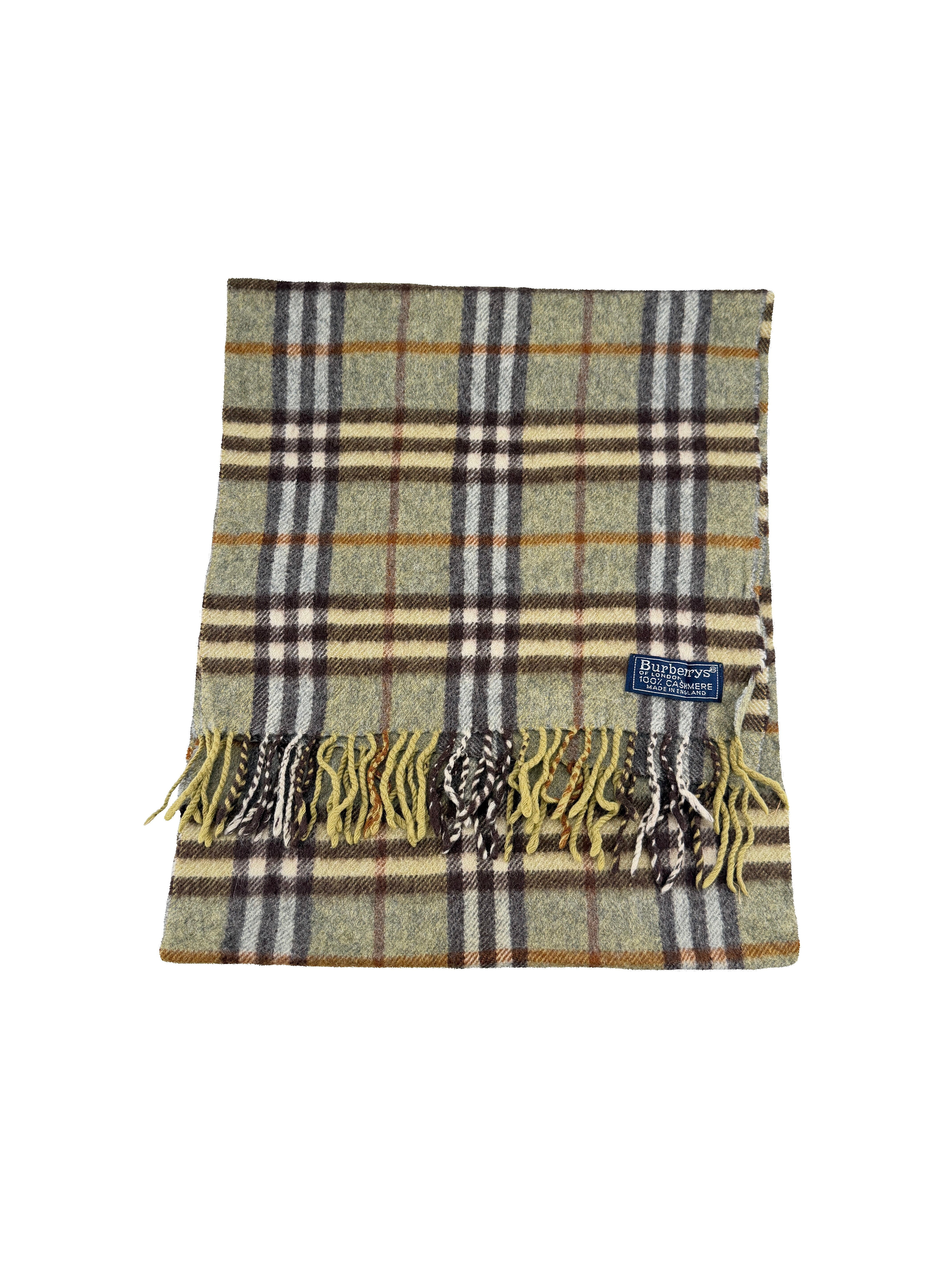 Burberry vintage olive brown plaid cashmere scarf