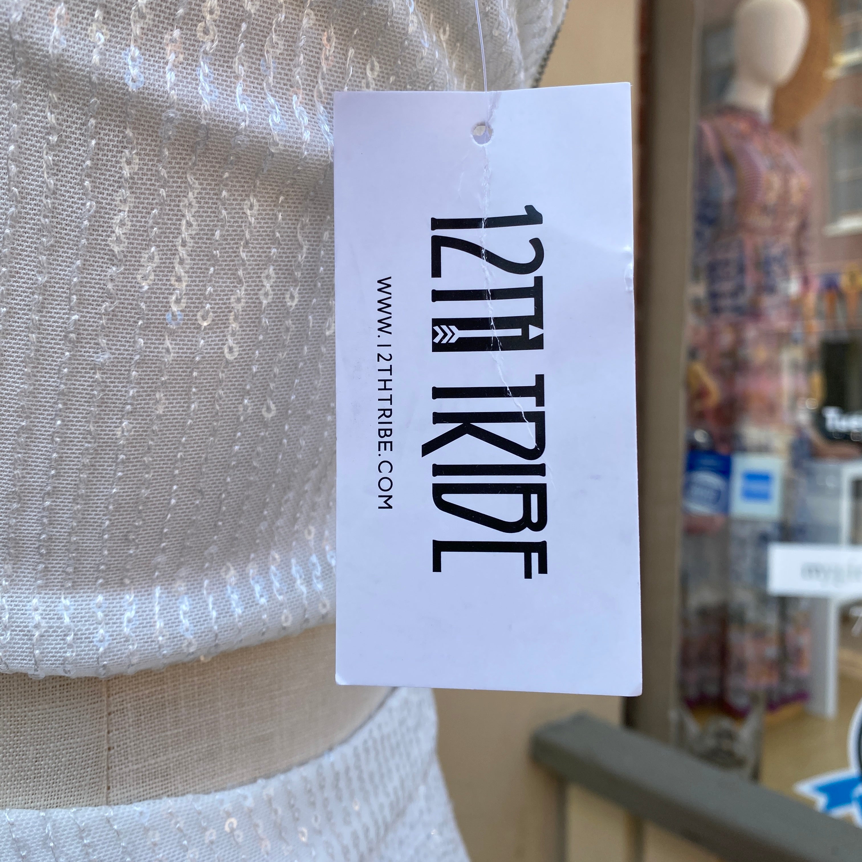 12th Tribe white sequined tank pant set size S NWT