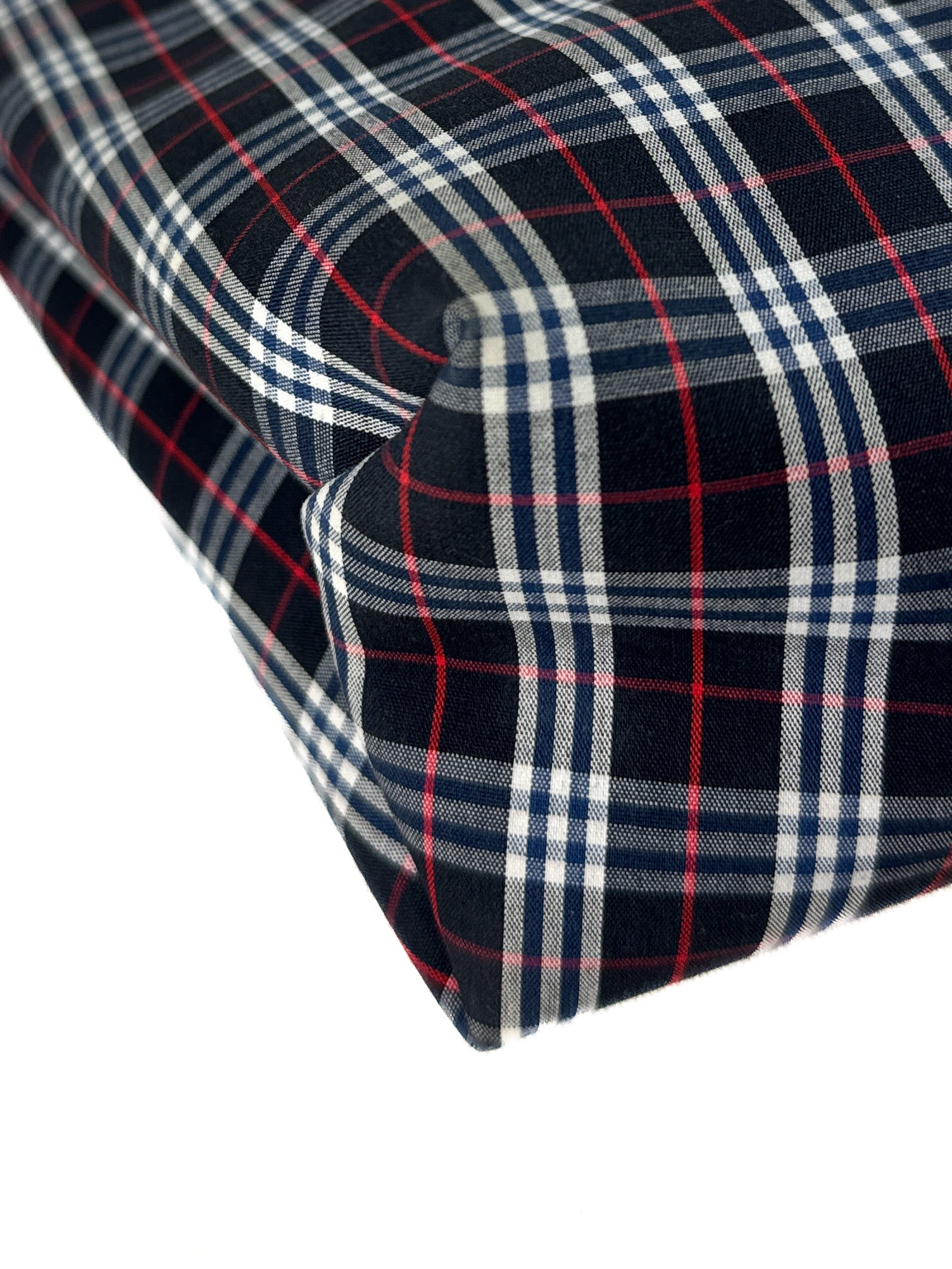 Burberry navy, white, red plaid canvas tote