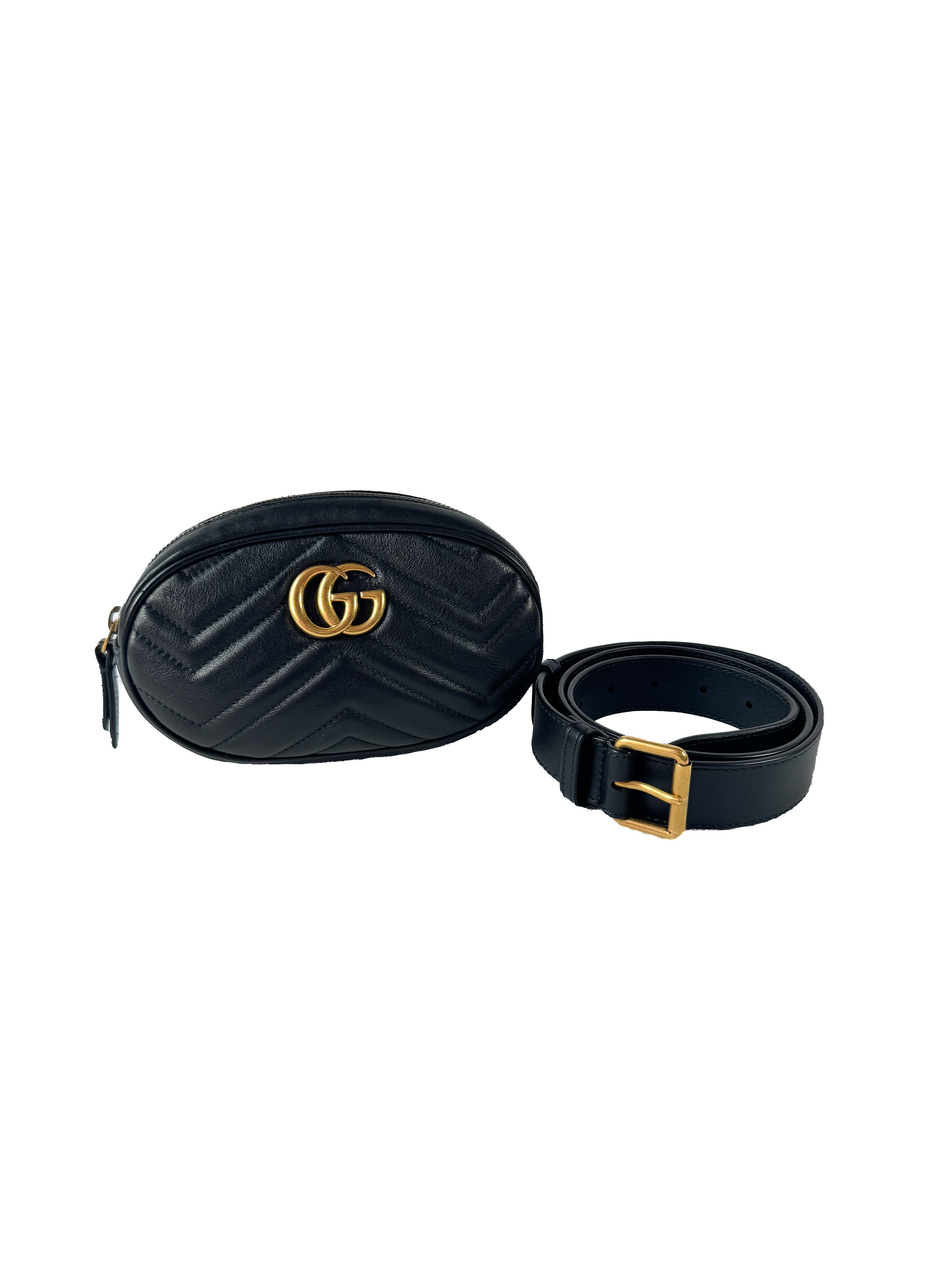 Gucci Calfskin Matelasse GG Marmont Belt Bag 85 34 Black 476434 493075