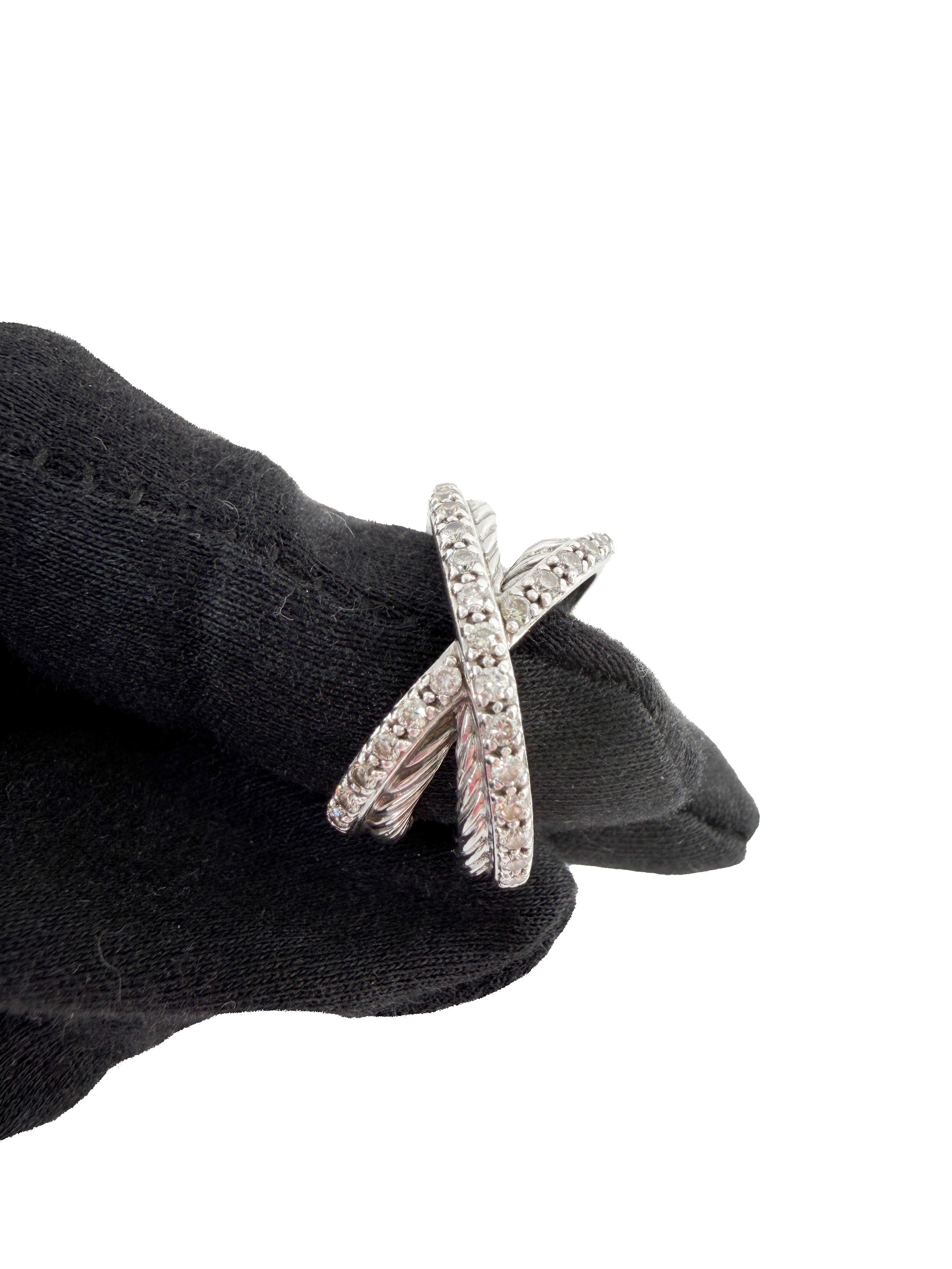 David Yurman sterling silver diamond cable X crossover ring