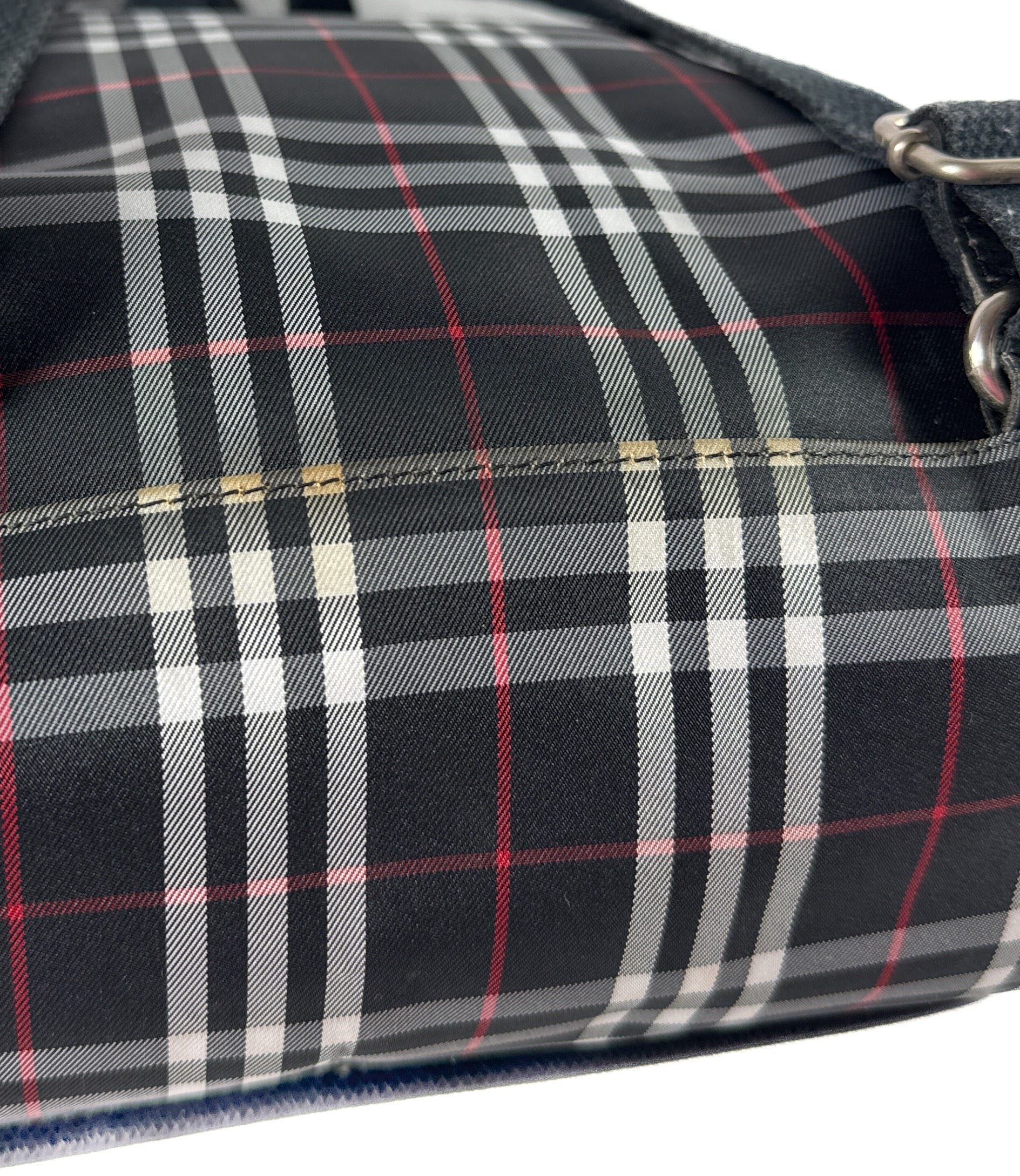 Burberry black, white, red plaid nylon backpack