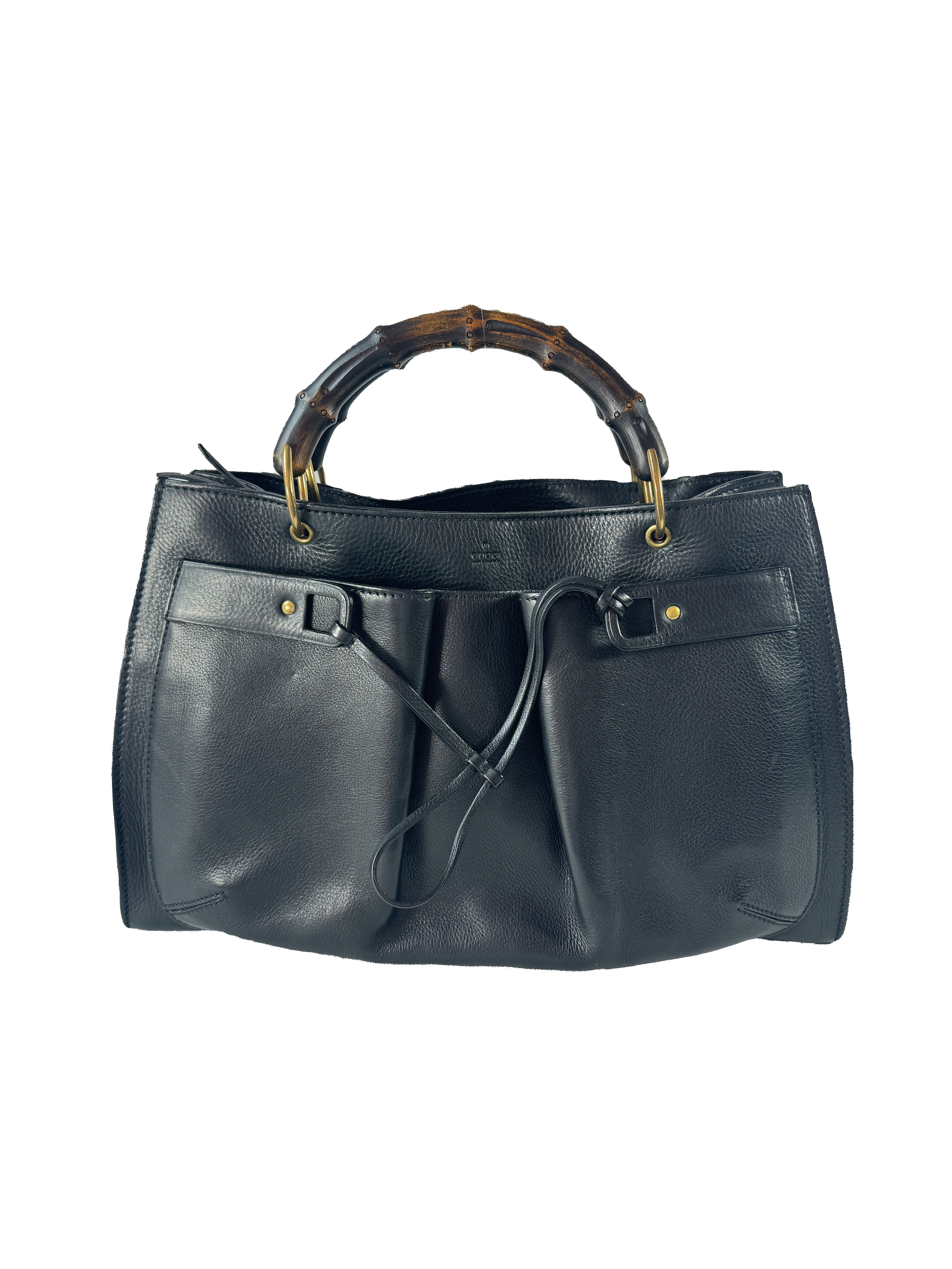 Gucci black leather Bamboo handle bag 109138 002058