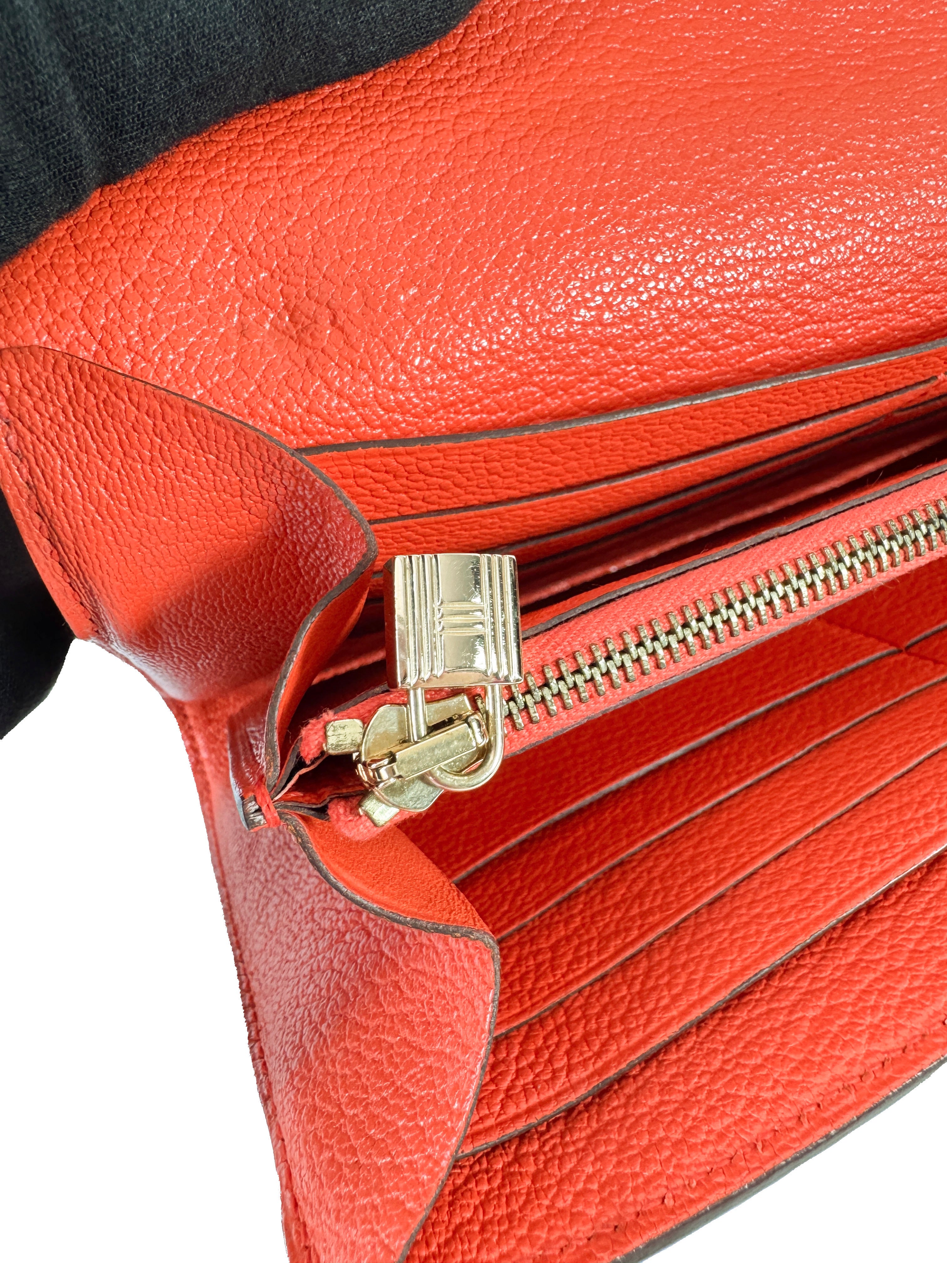 Hermès Kelly orange leather longue mysore wallet A stamp