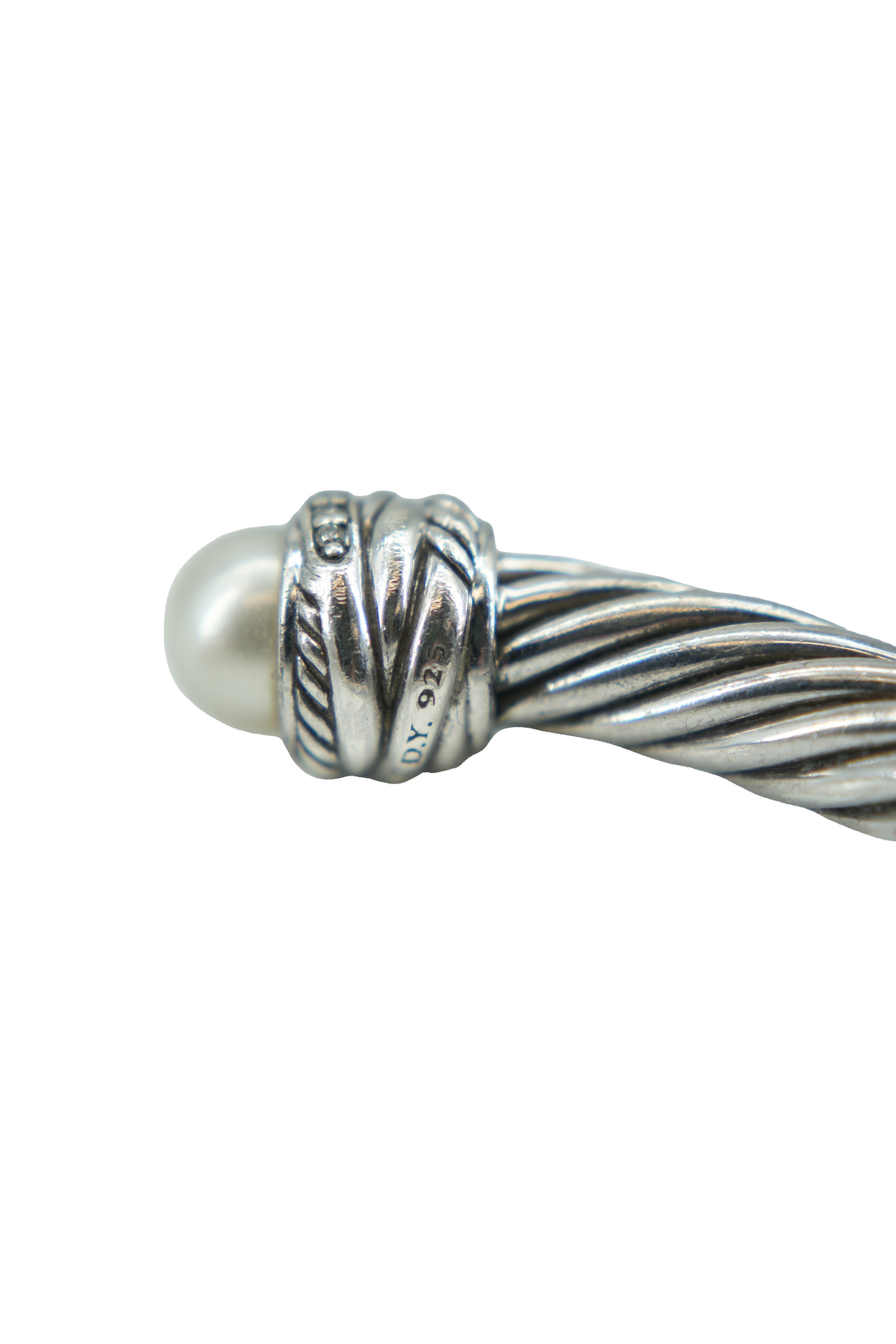 David Yurman sterling silver diamond cultured pearl 7mm crossover bracelet
