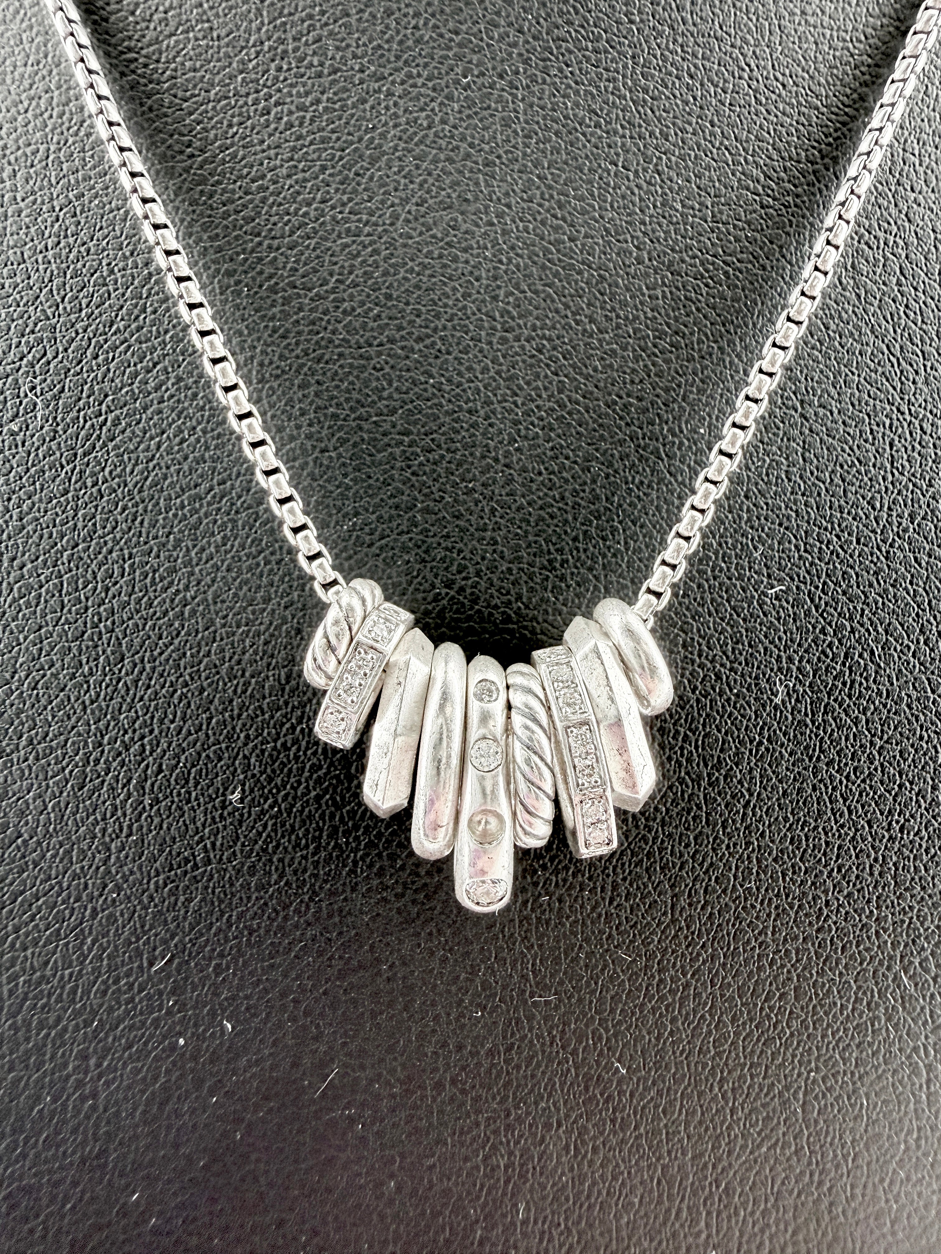 David Yurman sterling silver diamond Stax Rondelle pendant necklace *as is*