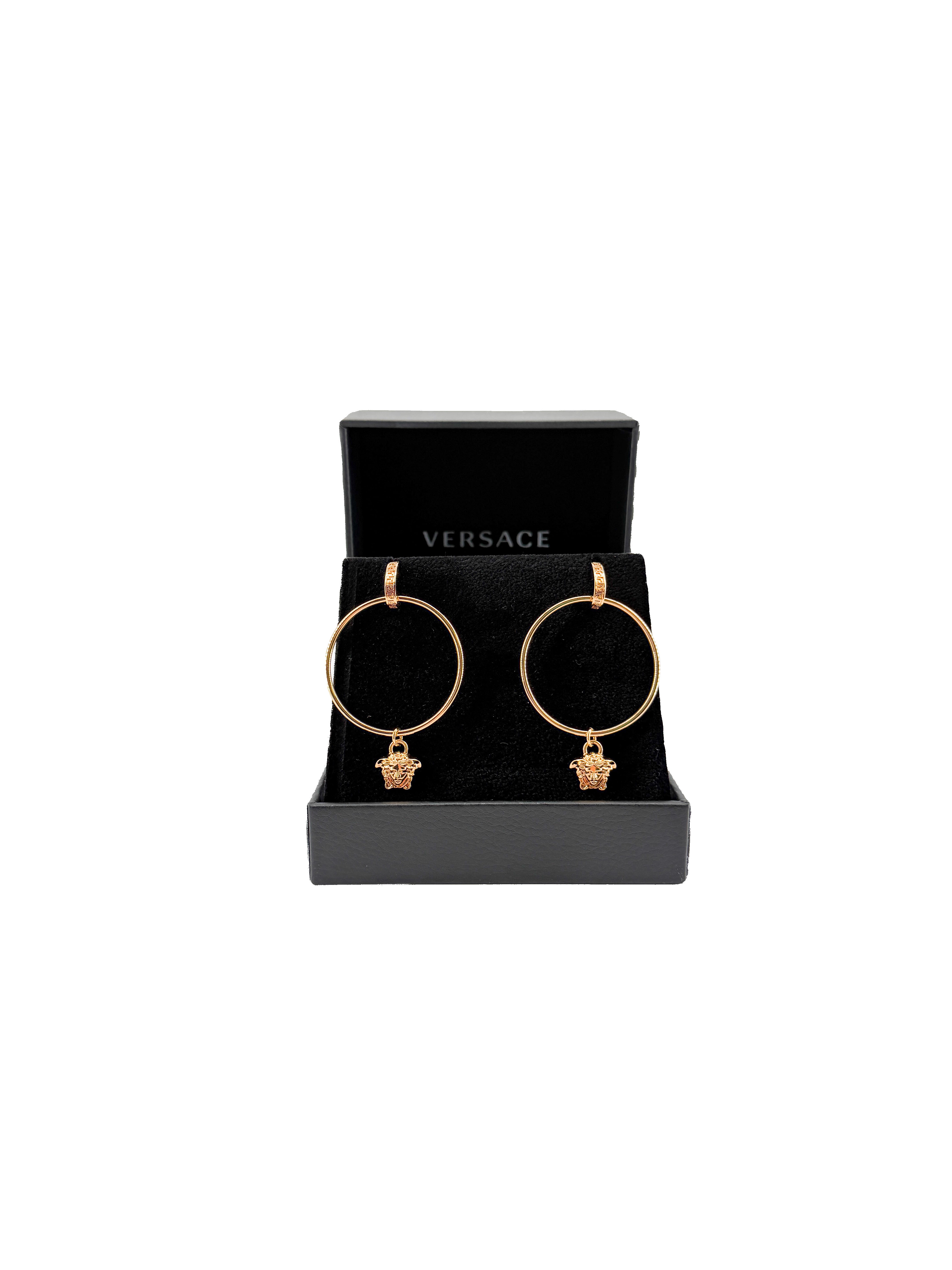 Versace gold tone Tribute Medusa charm hoop earrings