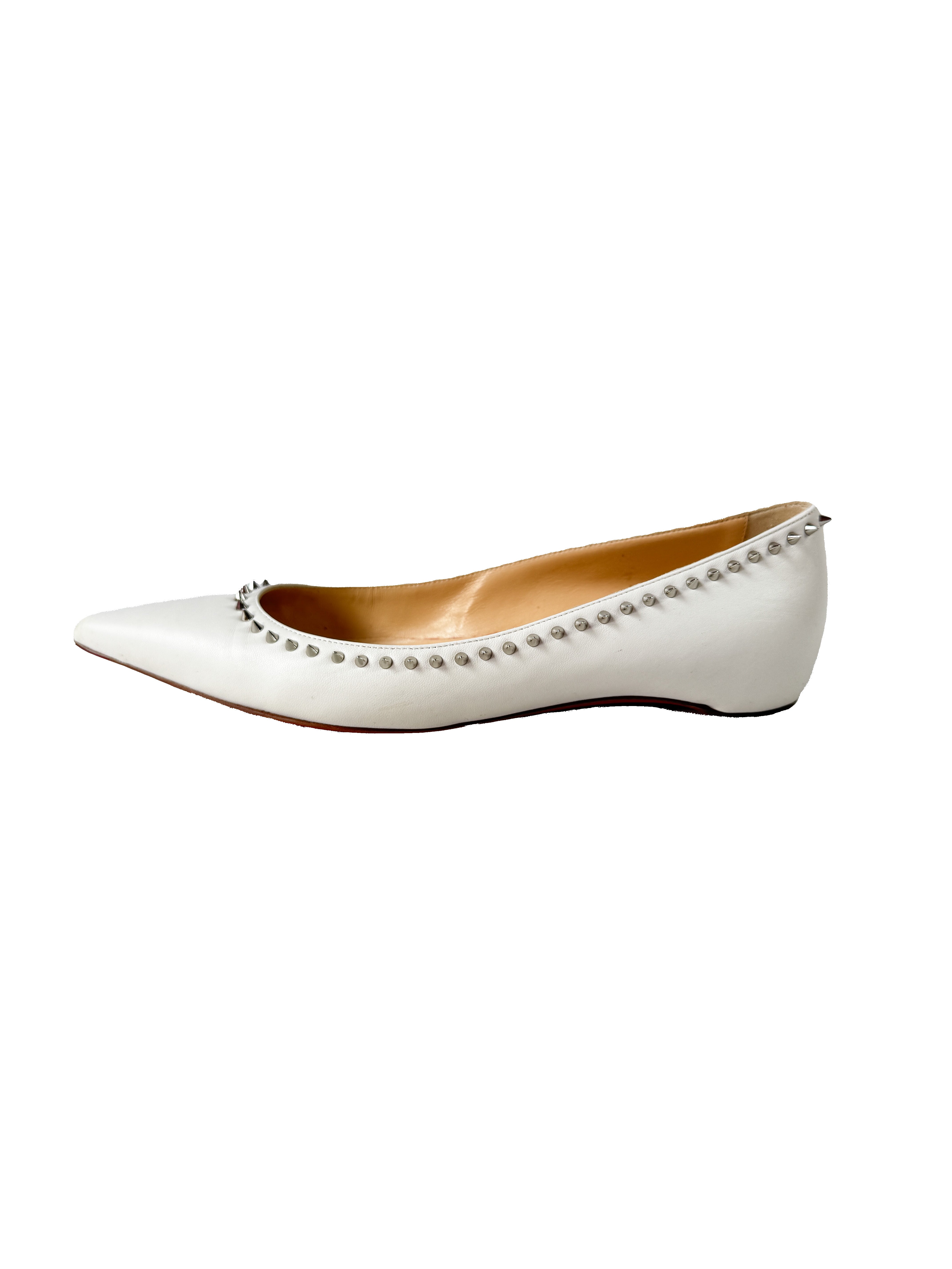 Christian Louboutin white studded Anjalina flat size 39.5 BOX