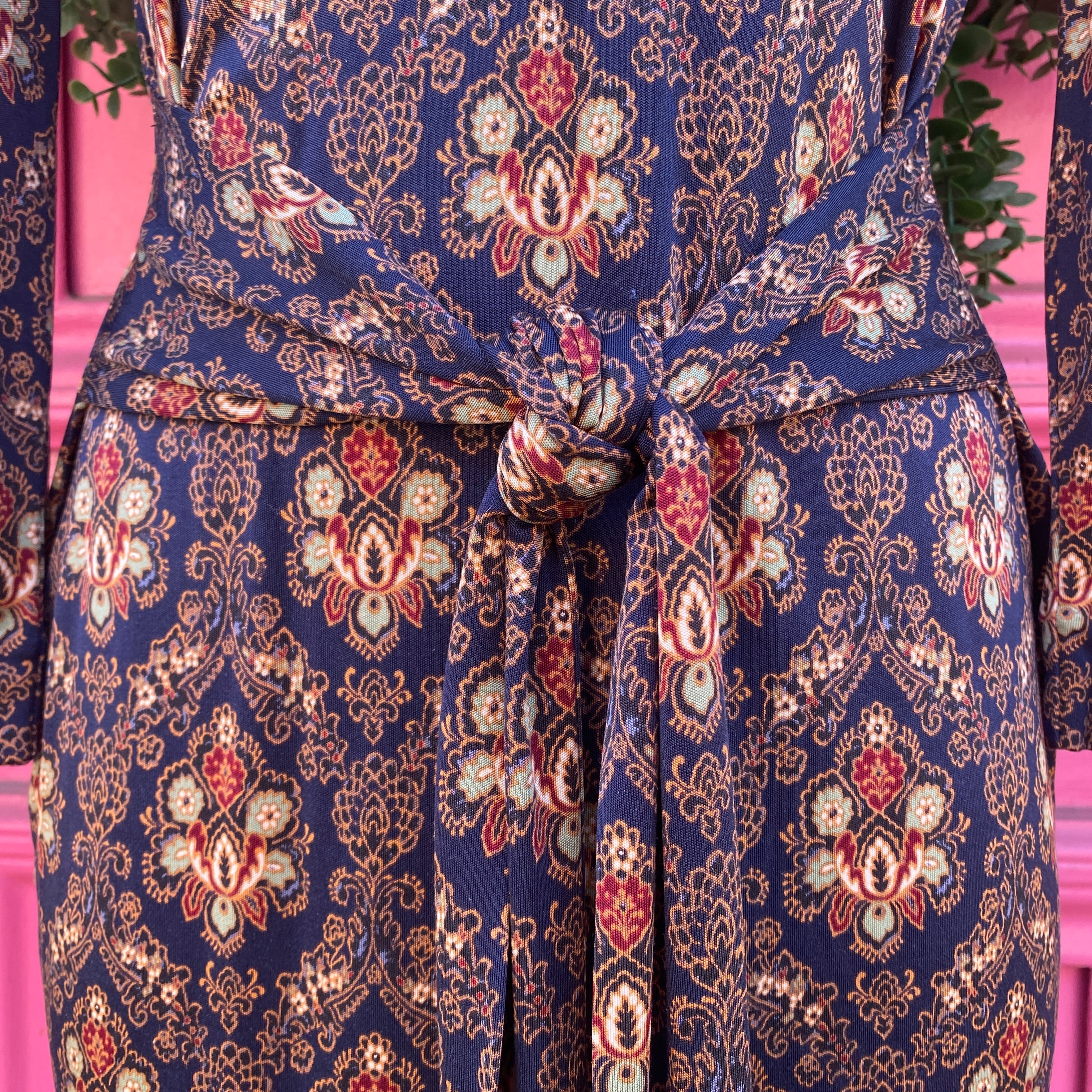 Tory Burch navy burgundy floral print dress size S