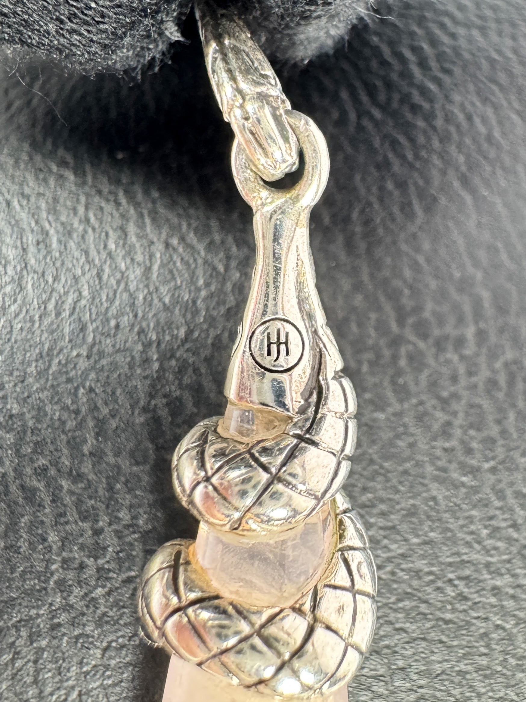 John Hardy sterling silver rose quartz snake dangle earrings