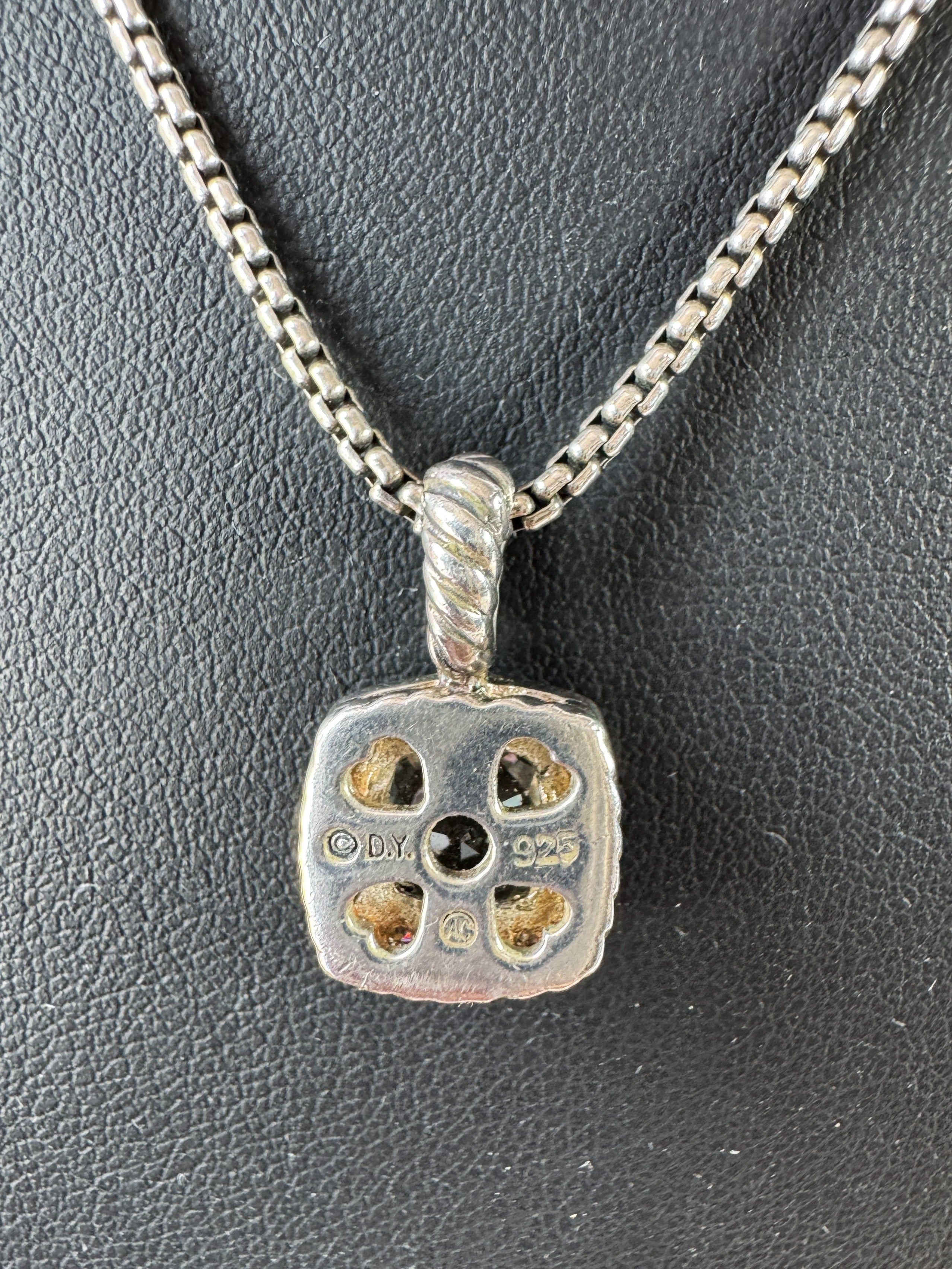 David Yurman sterling silver petite Albion prasiolite diamond pendant necklace