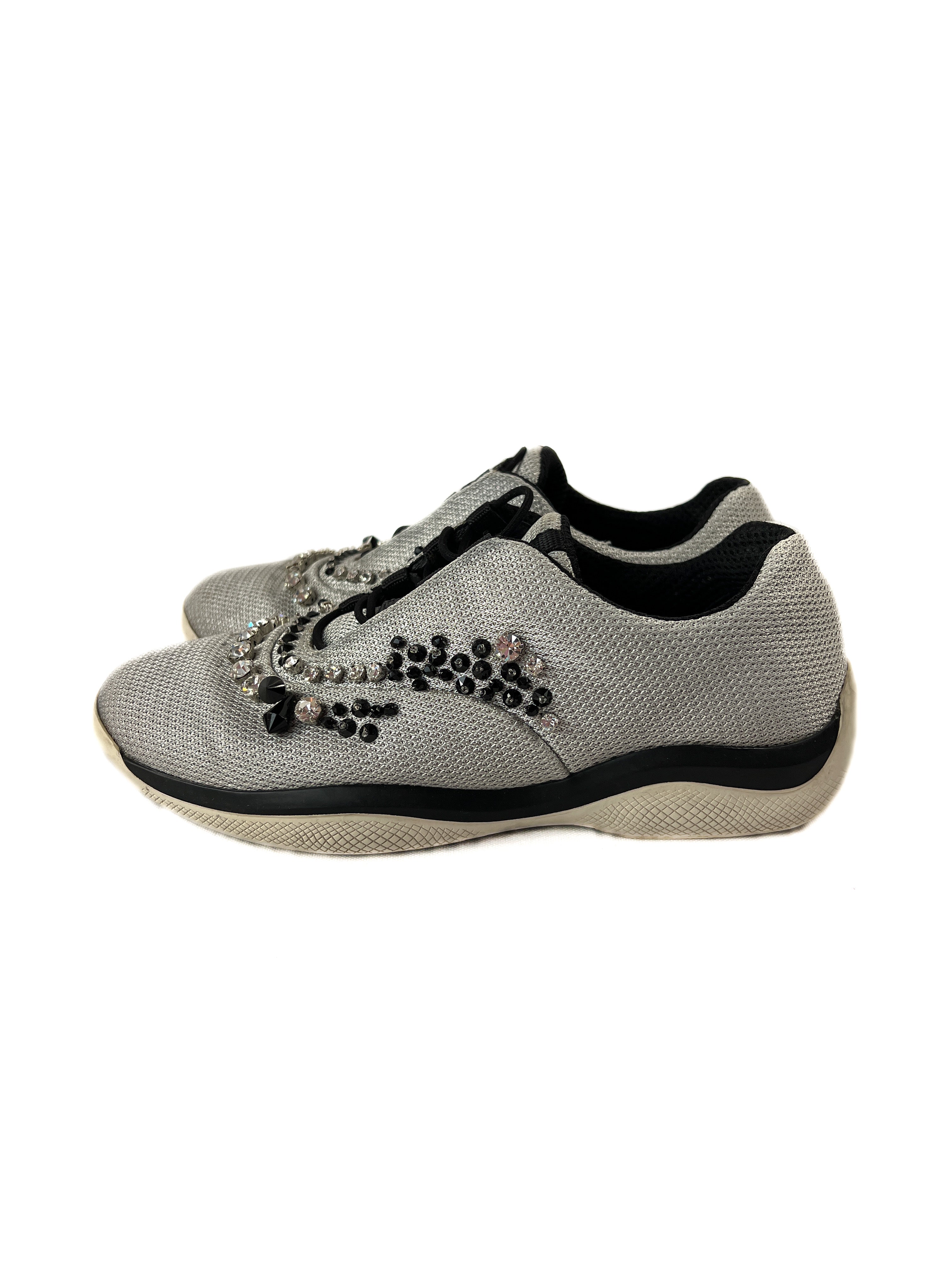Prada light gray embellished sneakers size 38.5