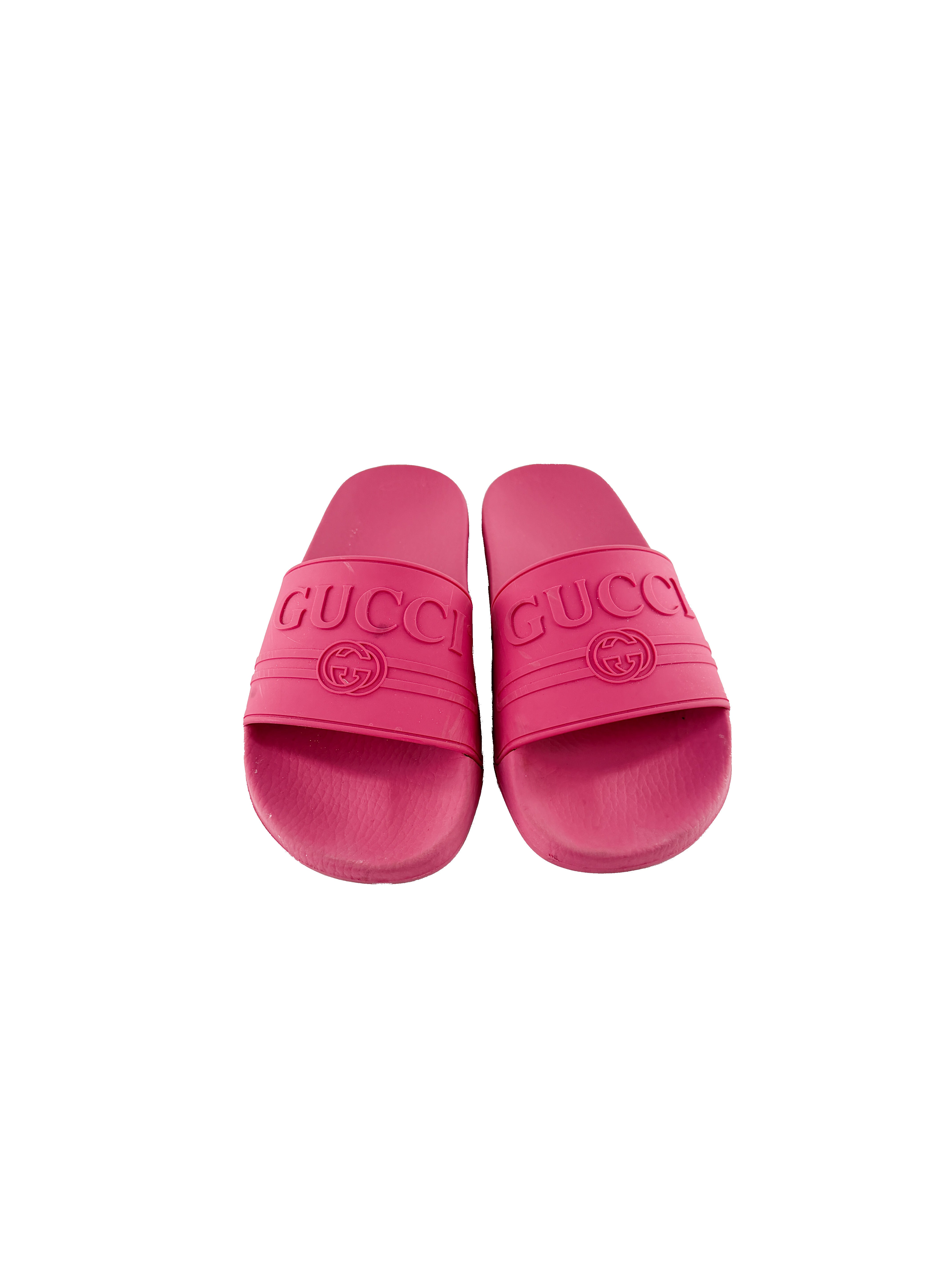 Gucci hot pink rubber pool slides size 37 BOX