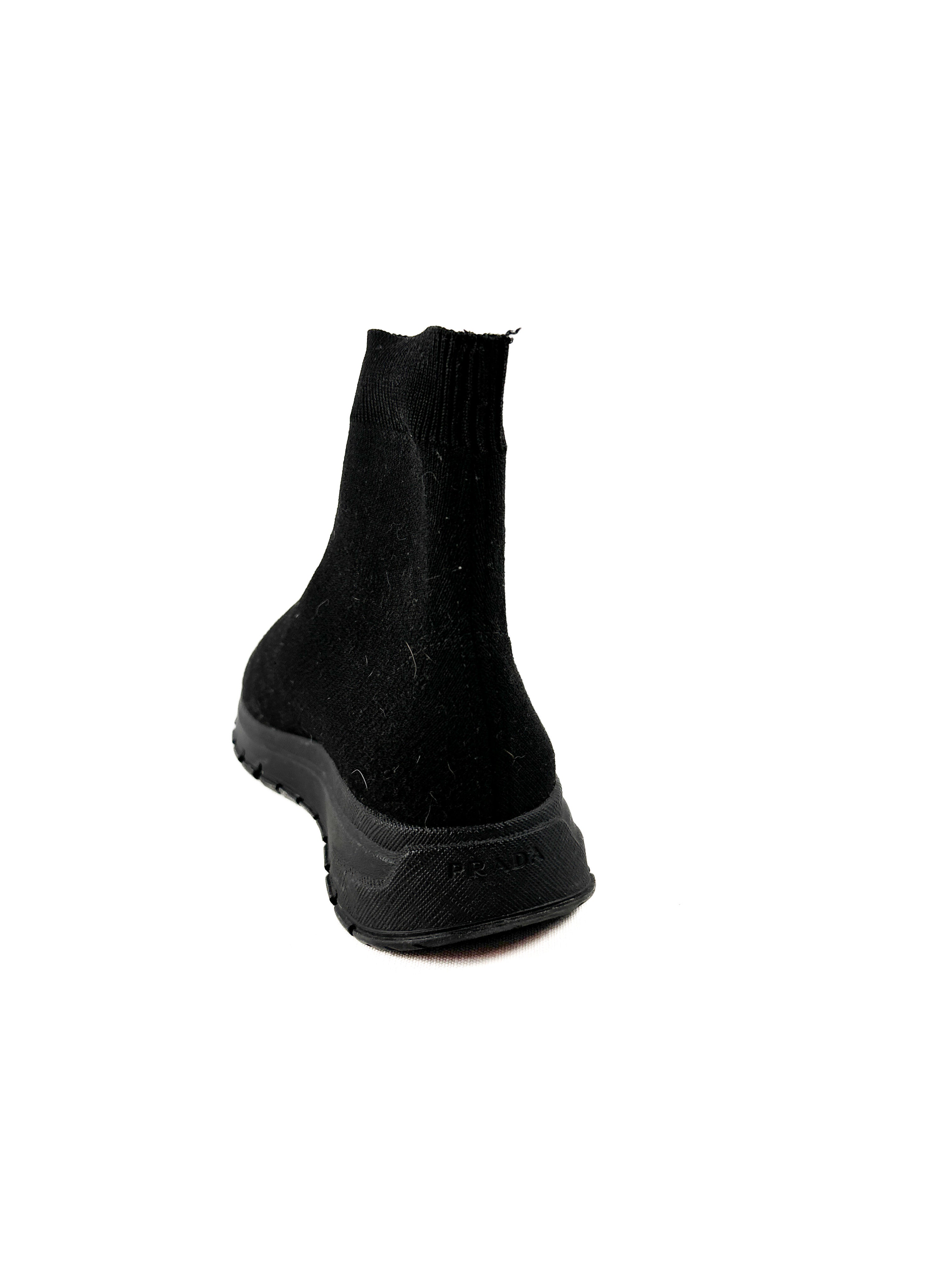 Prada black knit sock high top sneakers size 36.5