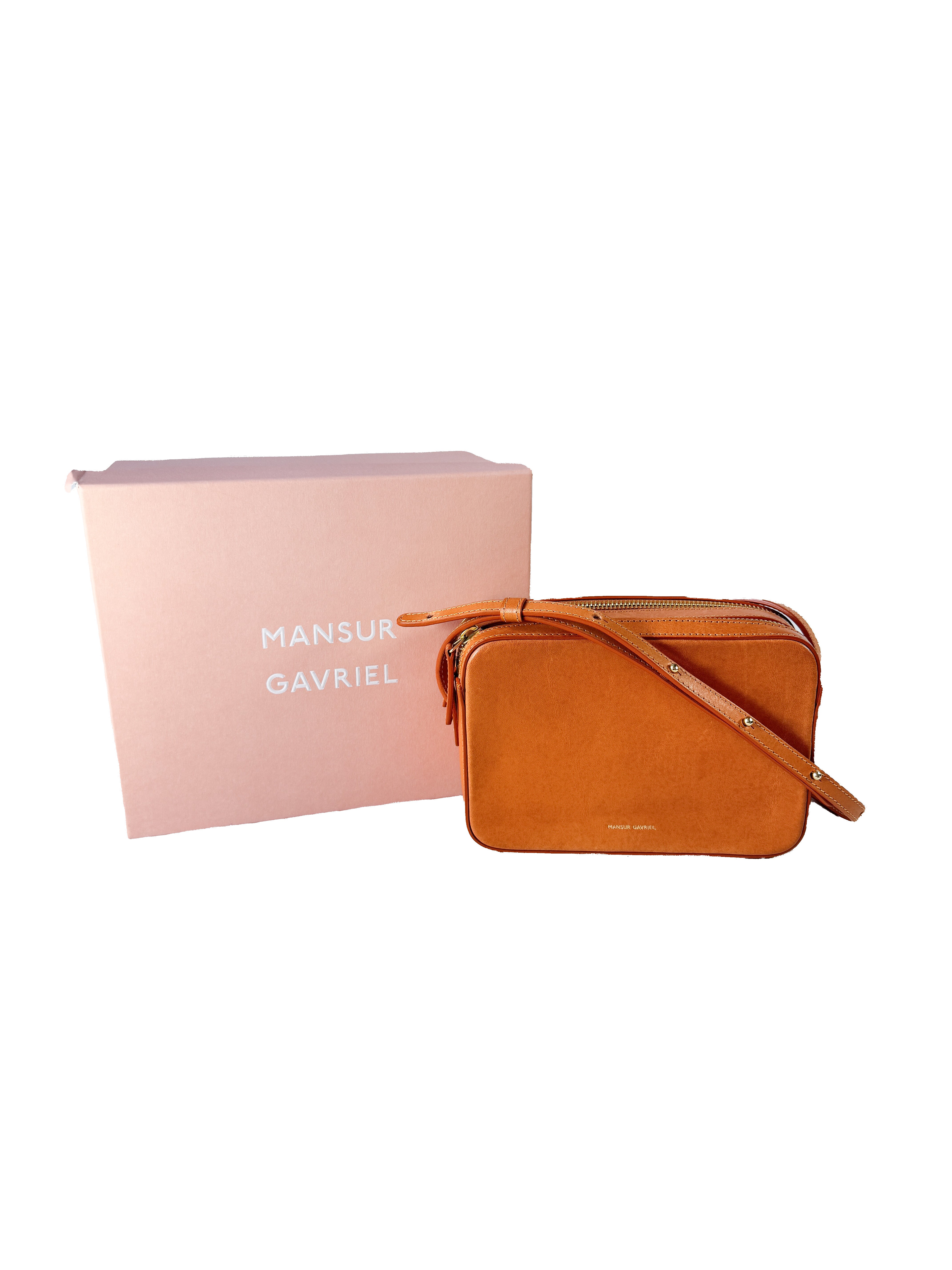 Mansur Gavriel brown leather double zip crossbody