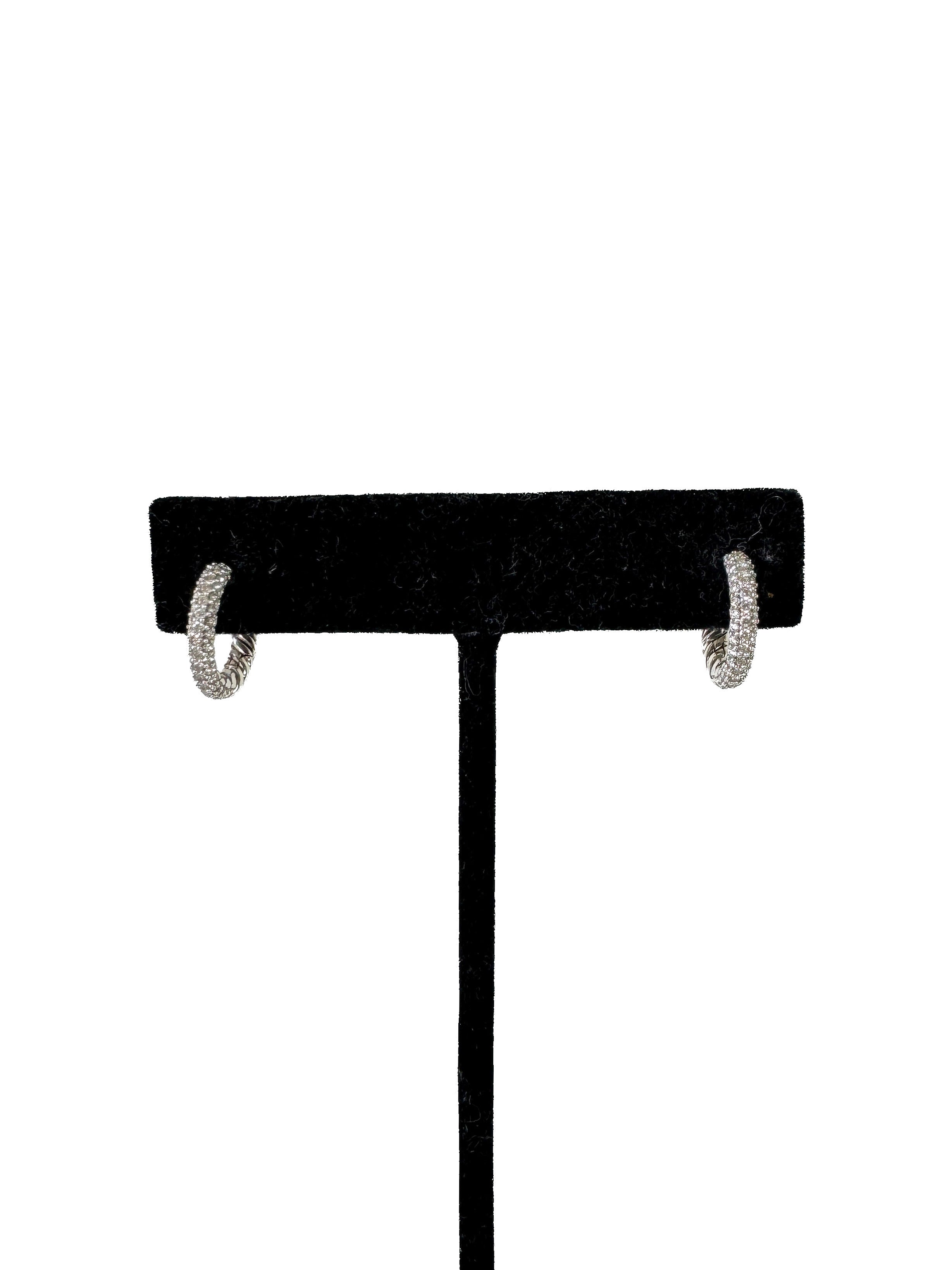 David Yurman petite pave diamond huggie hoop earrings