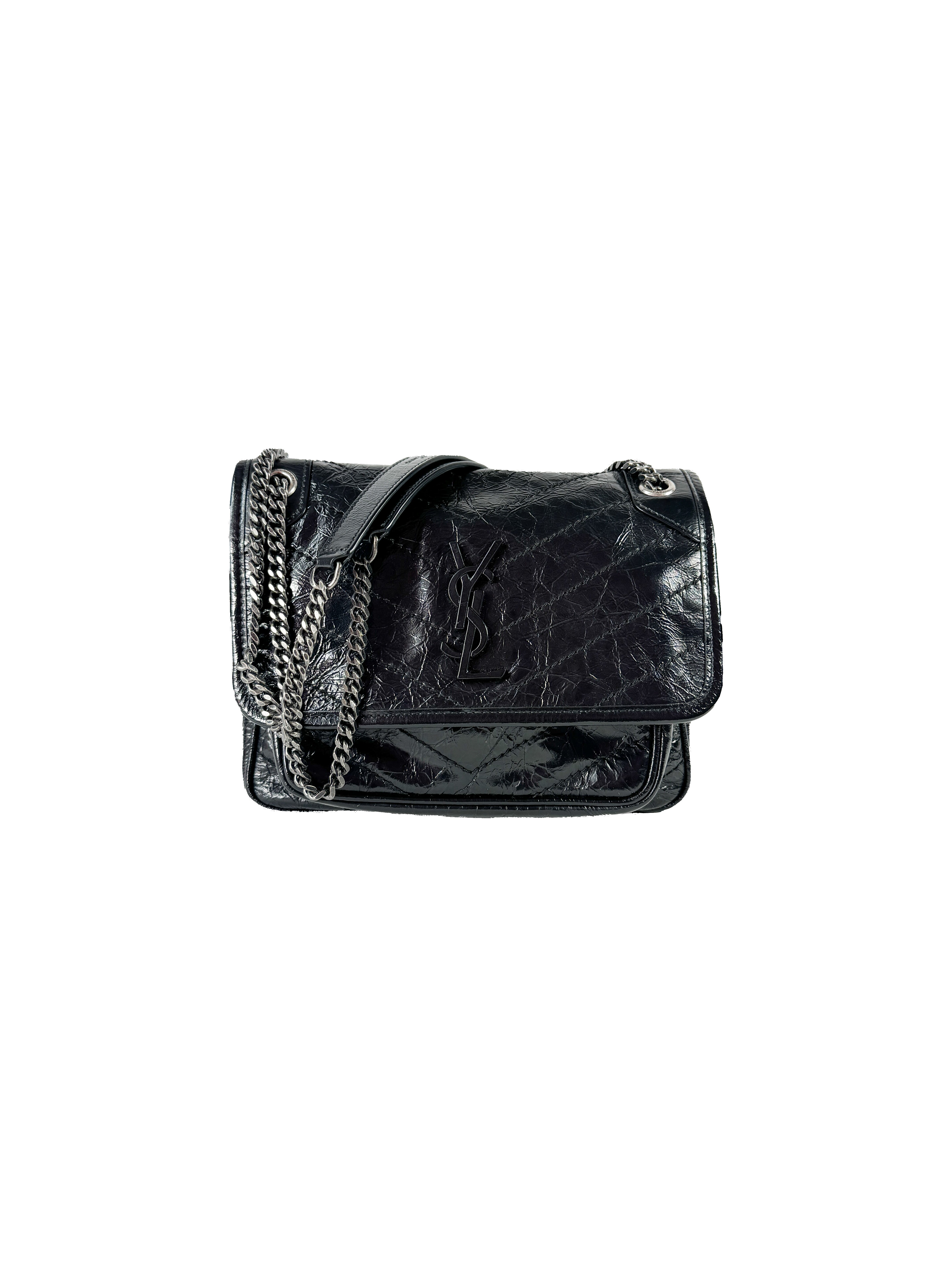 Saint Laurent black crinkled leather Niki MAL633160-0722