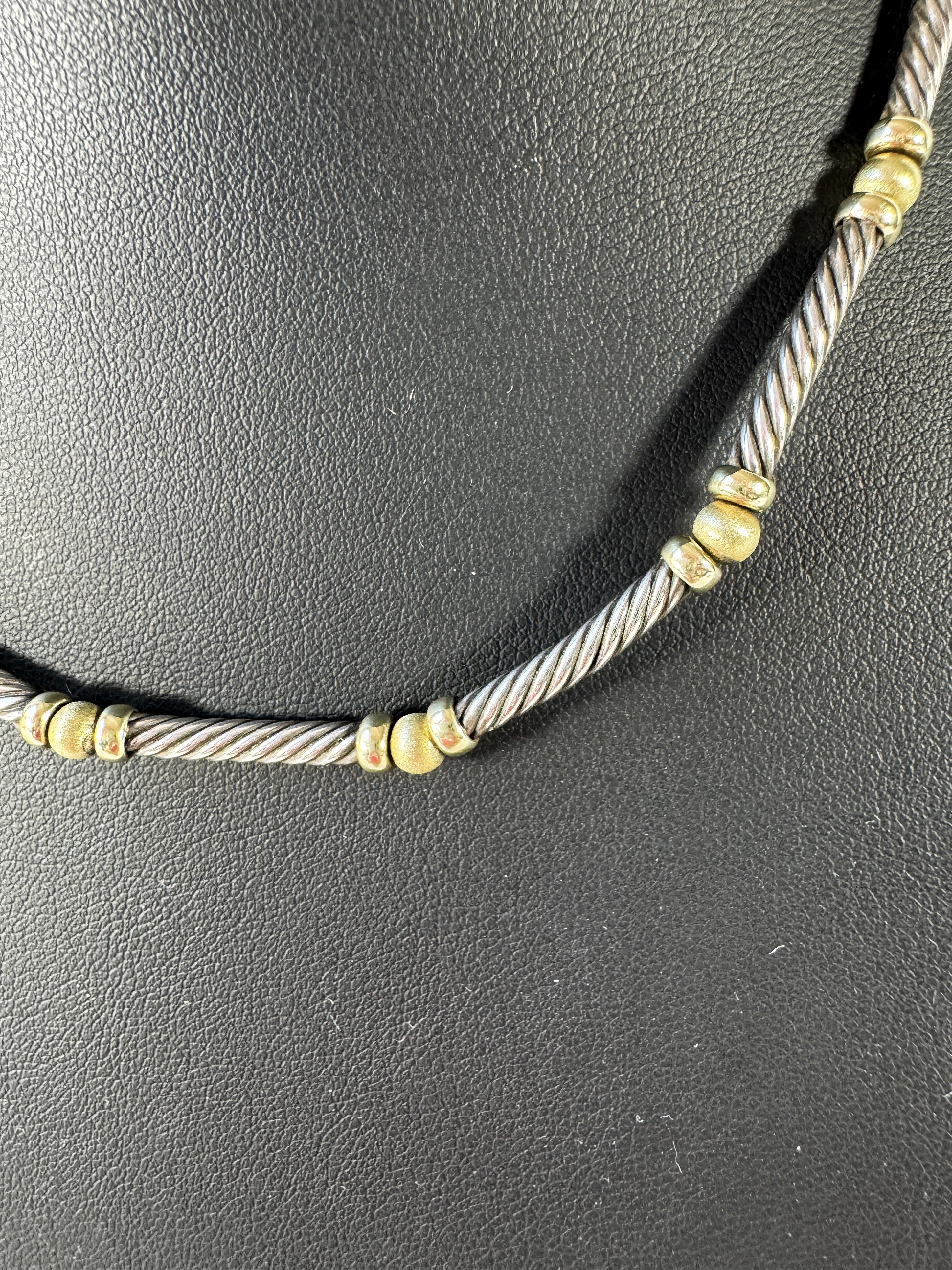 David Yurman sterling silver, yellow gold Hampton cable station necklace