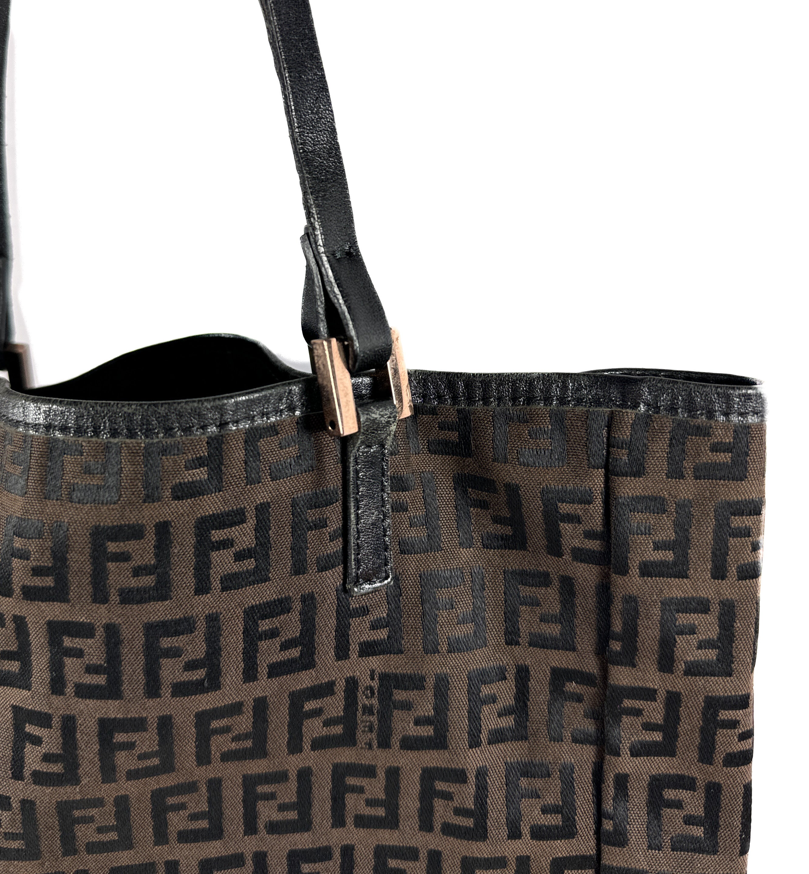 Fendi brown black Zucchino nylon canvas tote