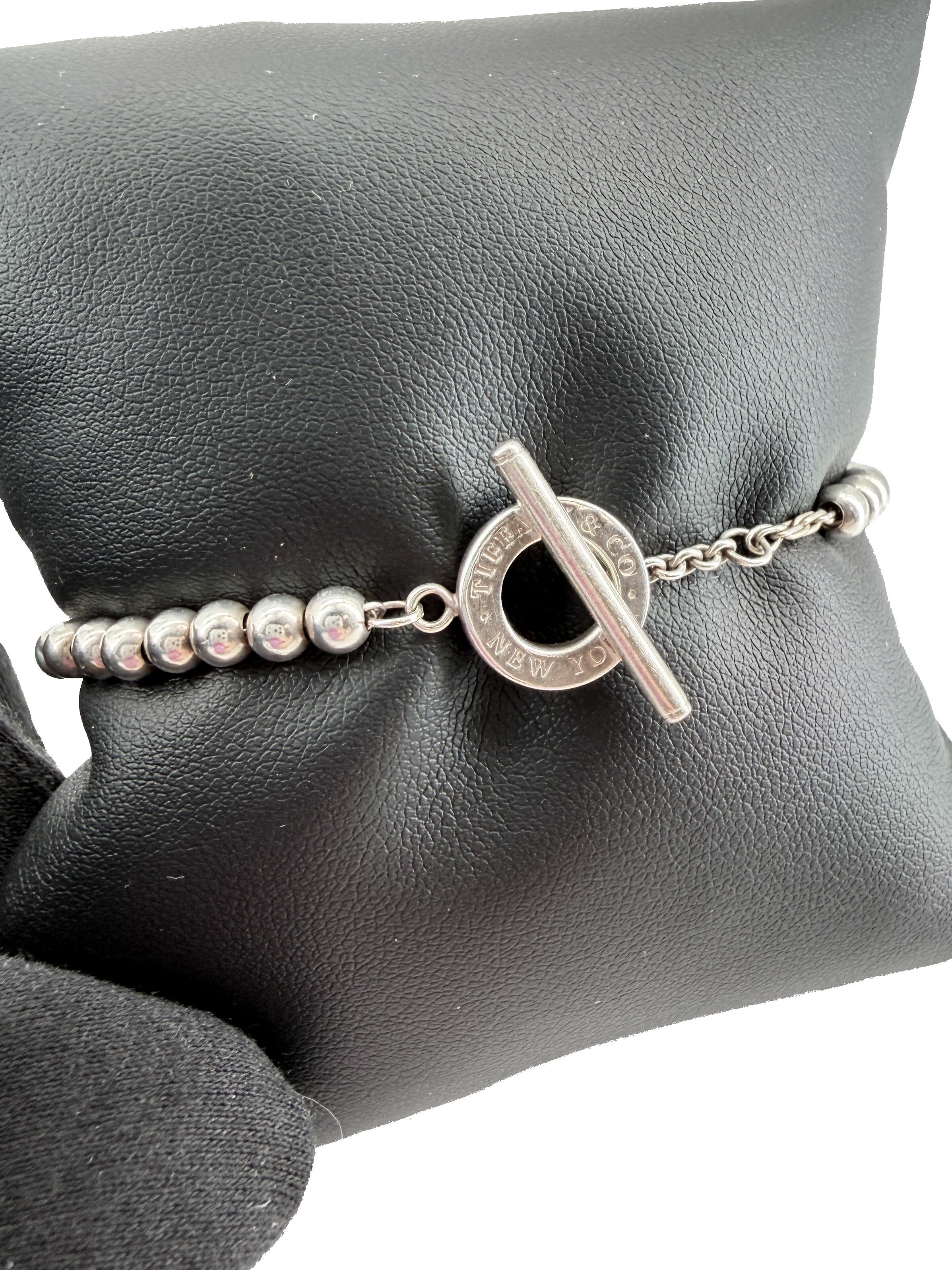 Tiffany & Co sterling silver 4mm bead toggle bracelet