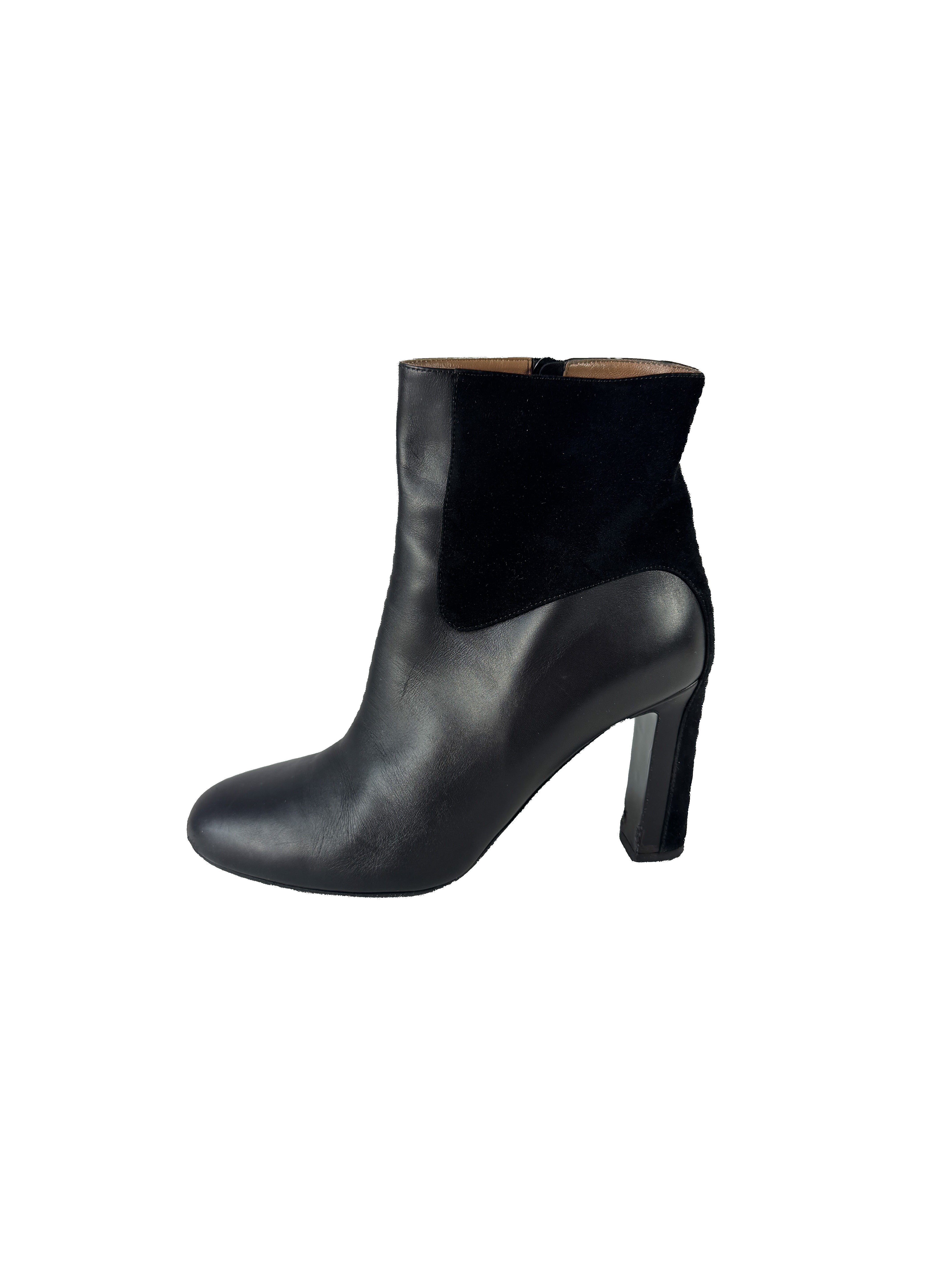 Hermès black leather suede heeled boots size 39 BOX