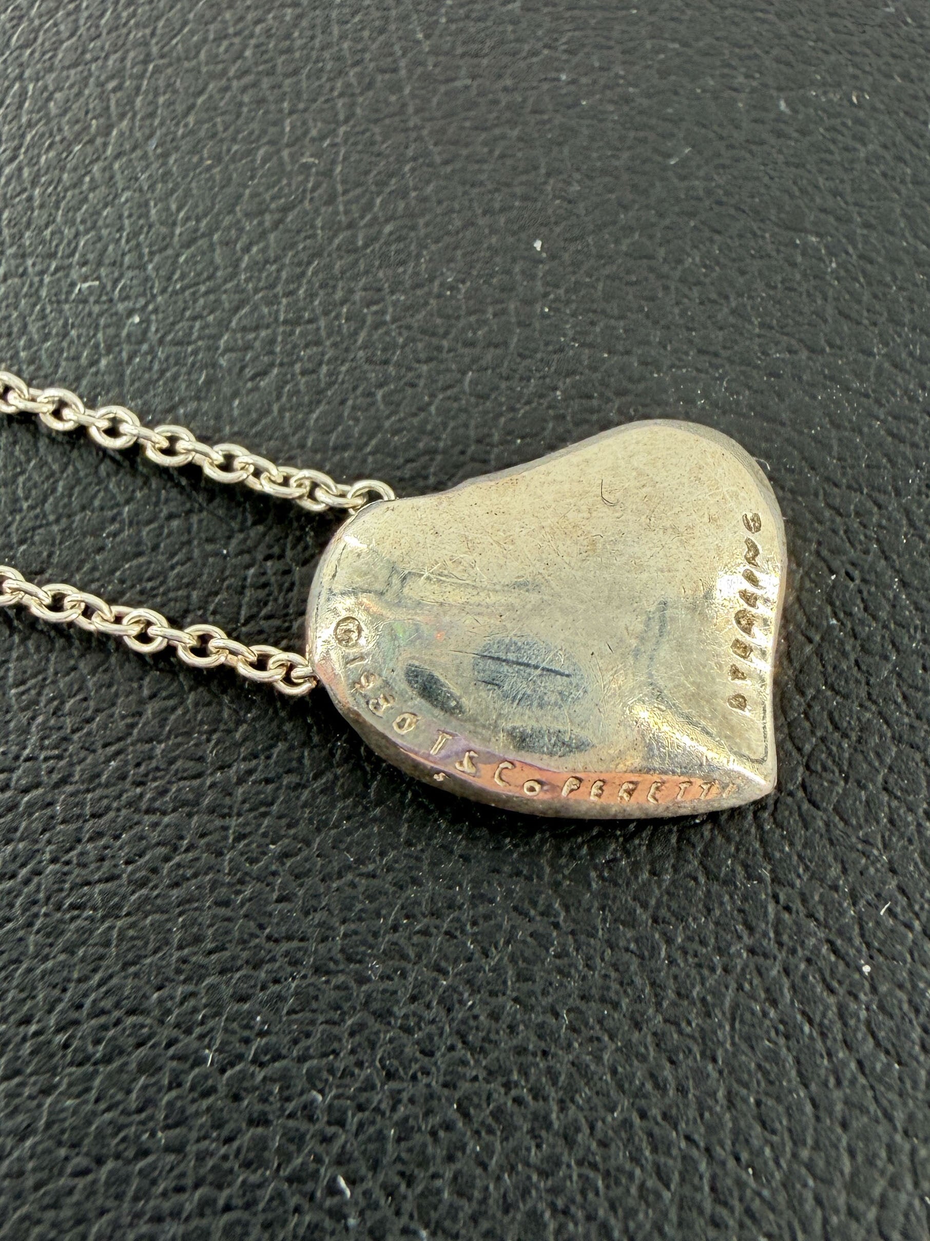 Tiffany & Co Elsa Peretti sterling silver carved heart necklace