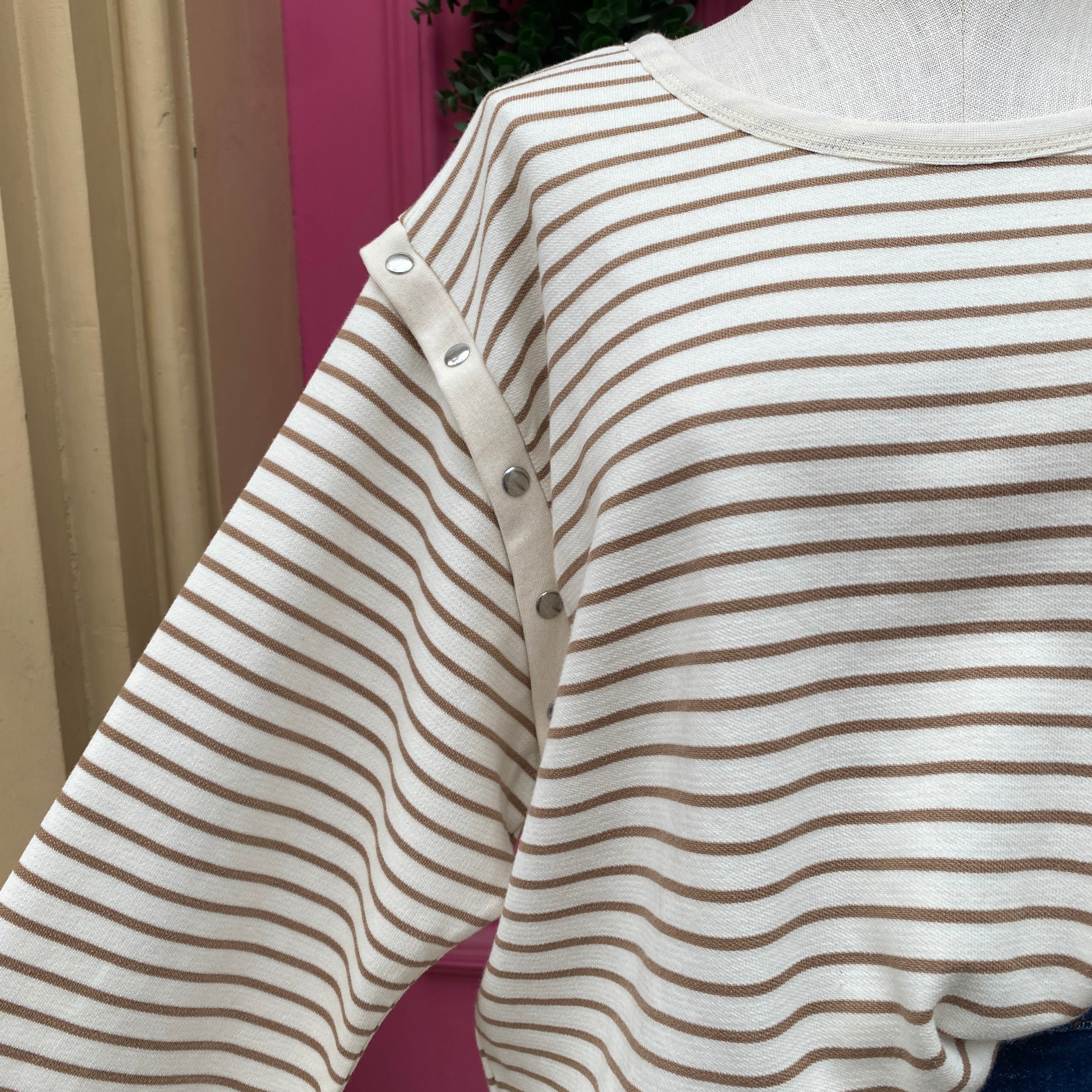 Maeve cream brown striped long sleeve top size XL NWT