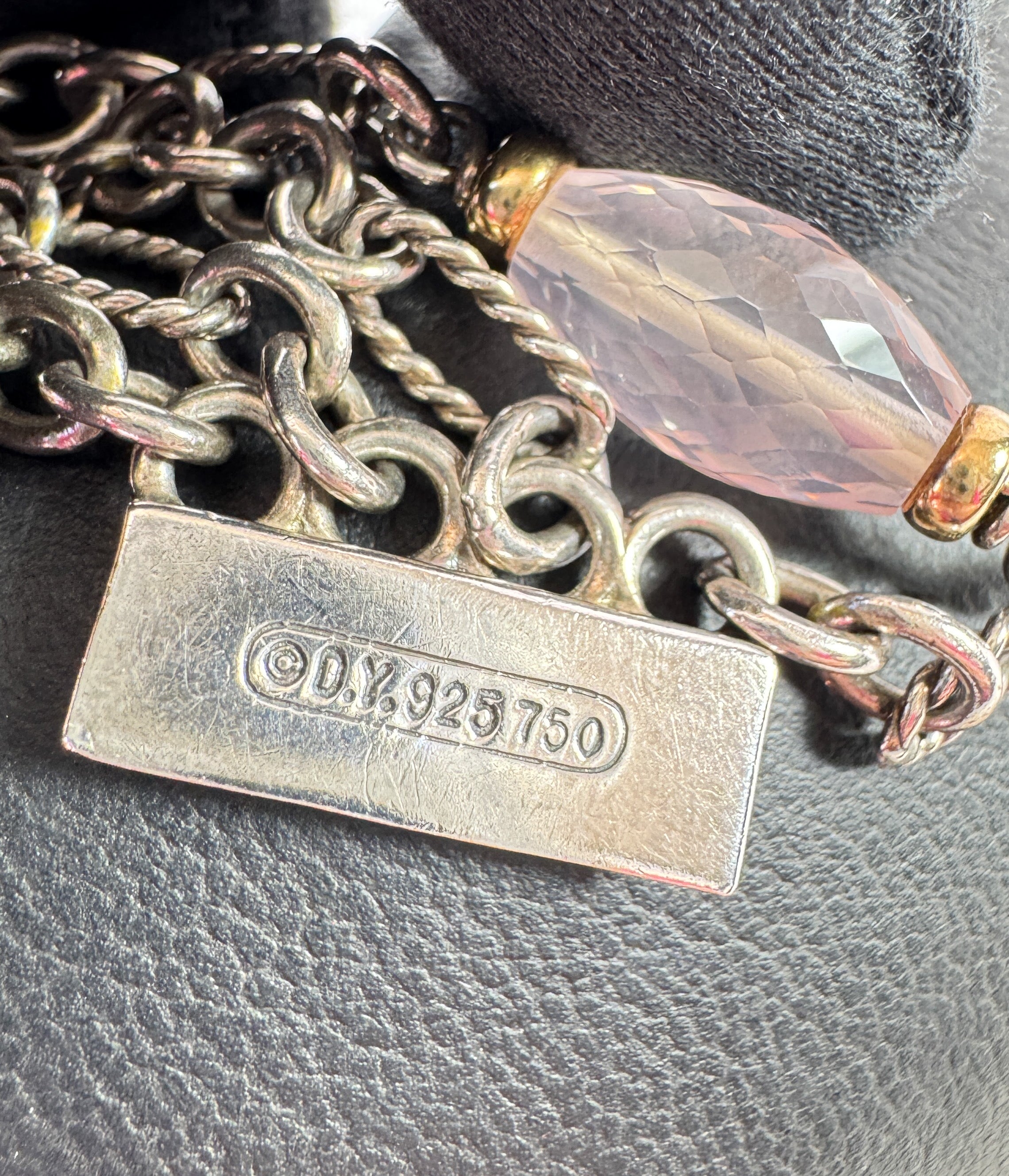 David Yurman sterling silver, rose quartz multi strand bracelet