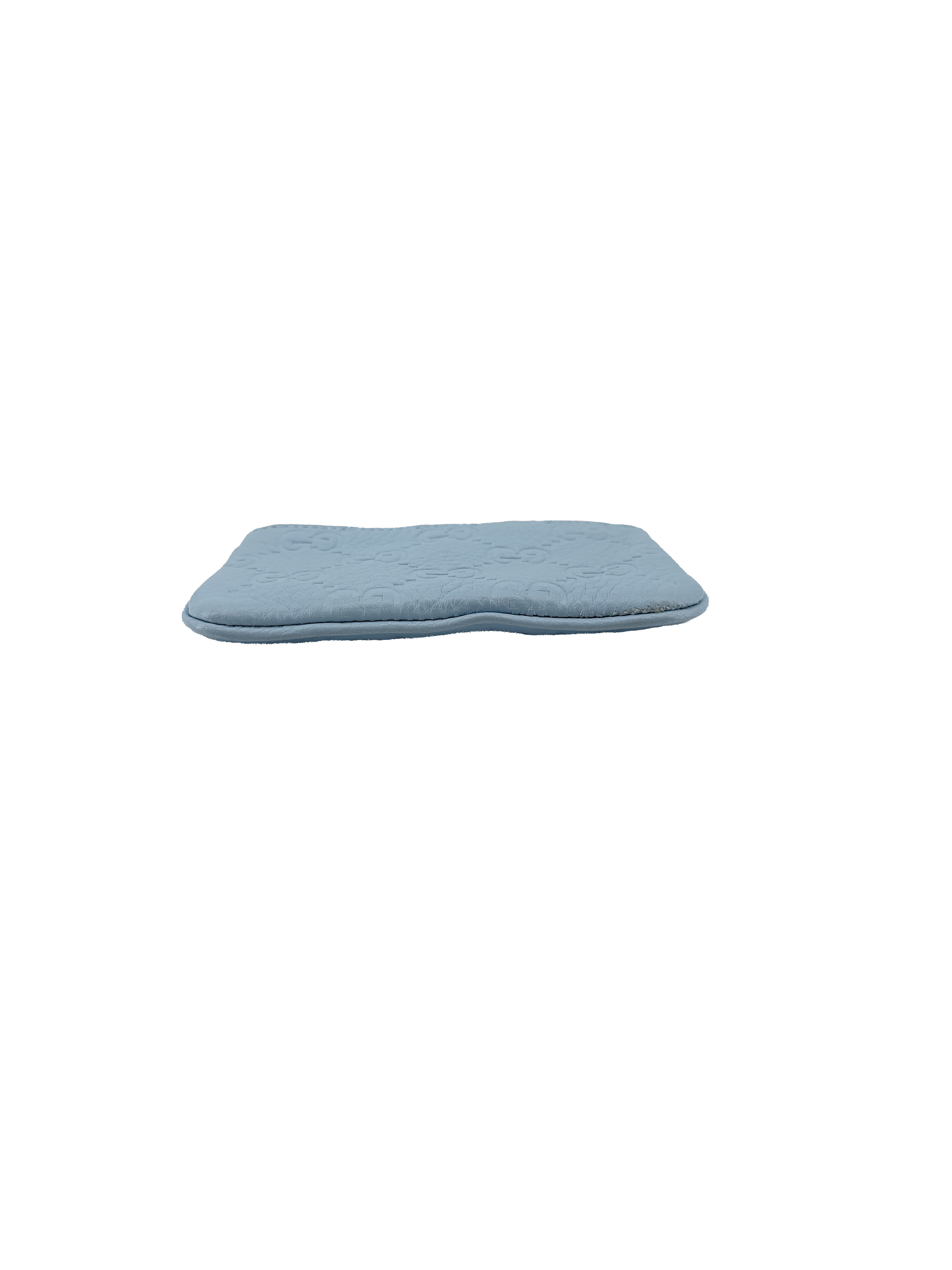 Gucci light blue leather Emblem zip key case 815891 1147
