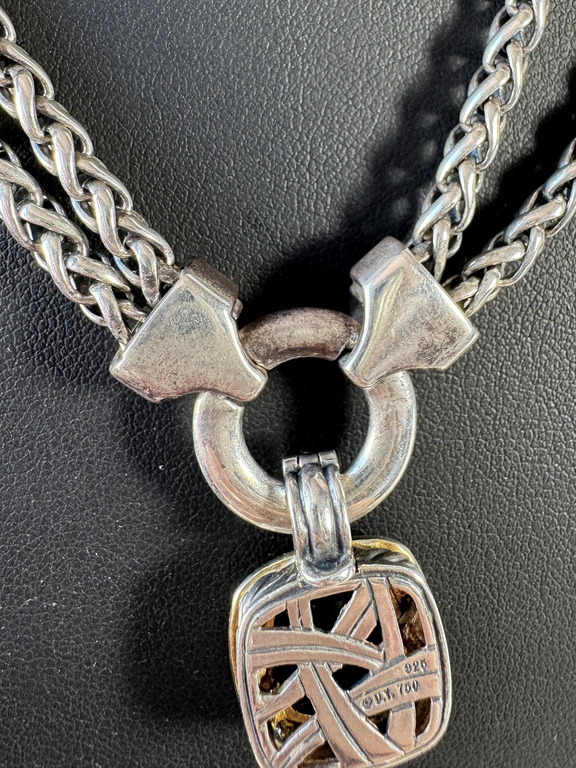 David Yurman sterling silver 18k gold garnet & diamonds Albion pendant necklace