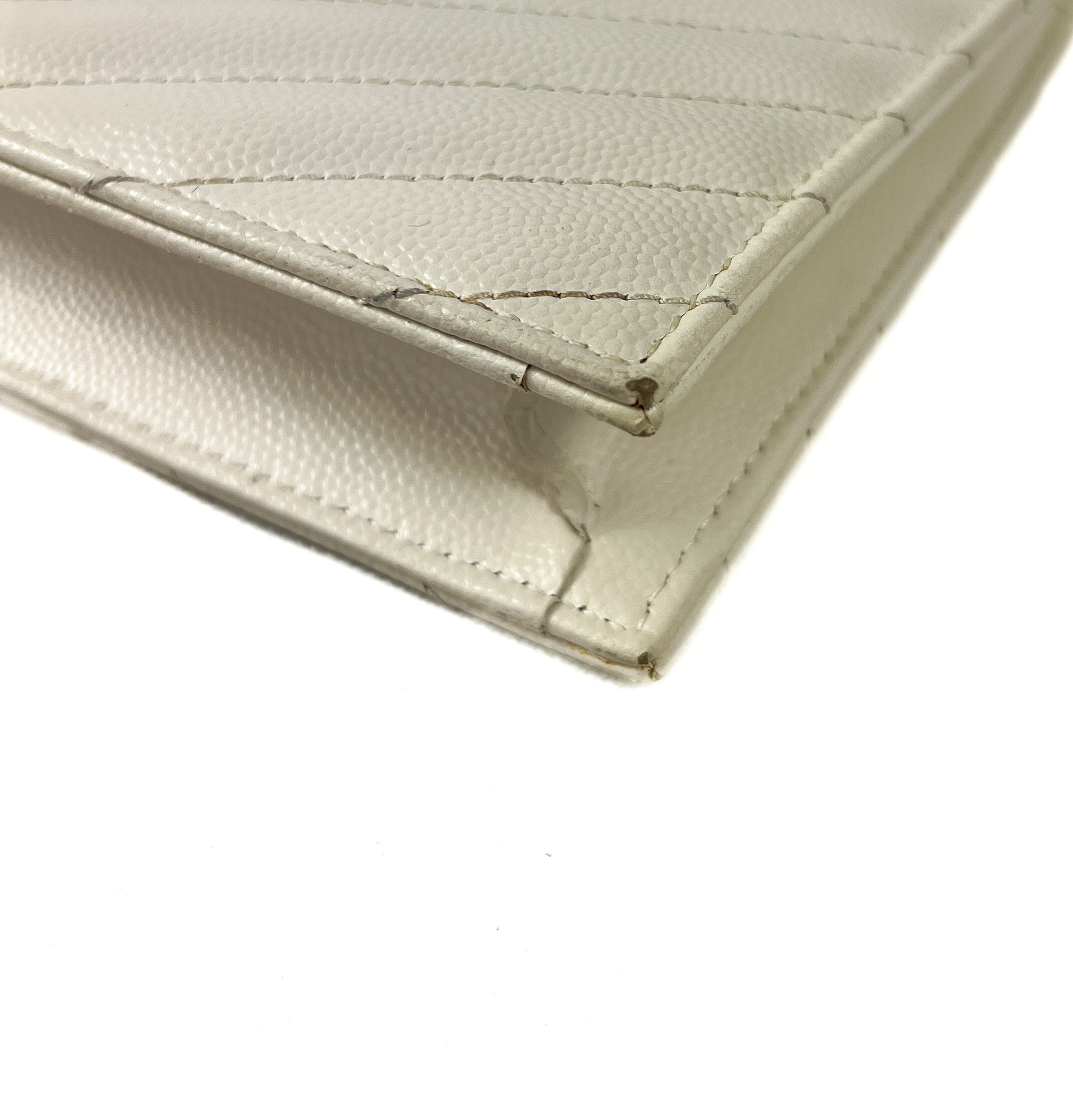 Saint Laurent off white Grain De Poudre Matelasse Chevron Double Zip Wallet