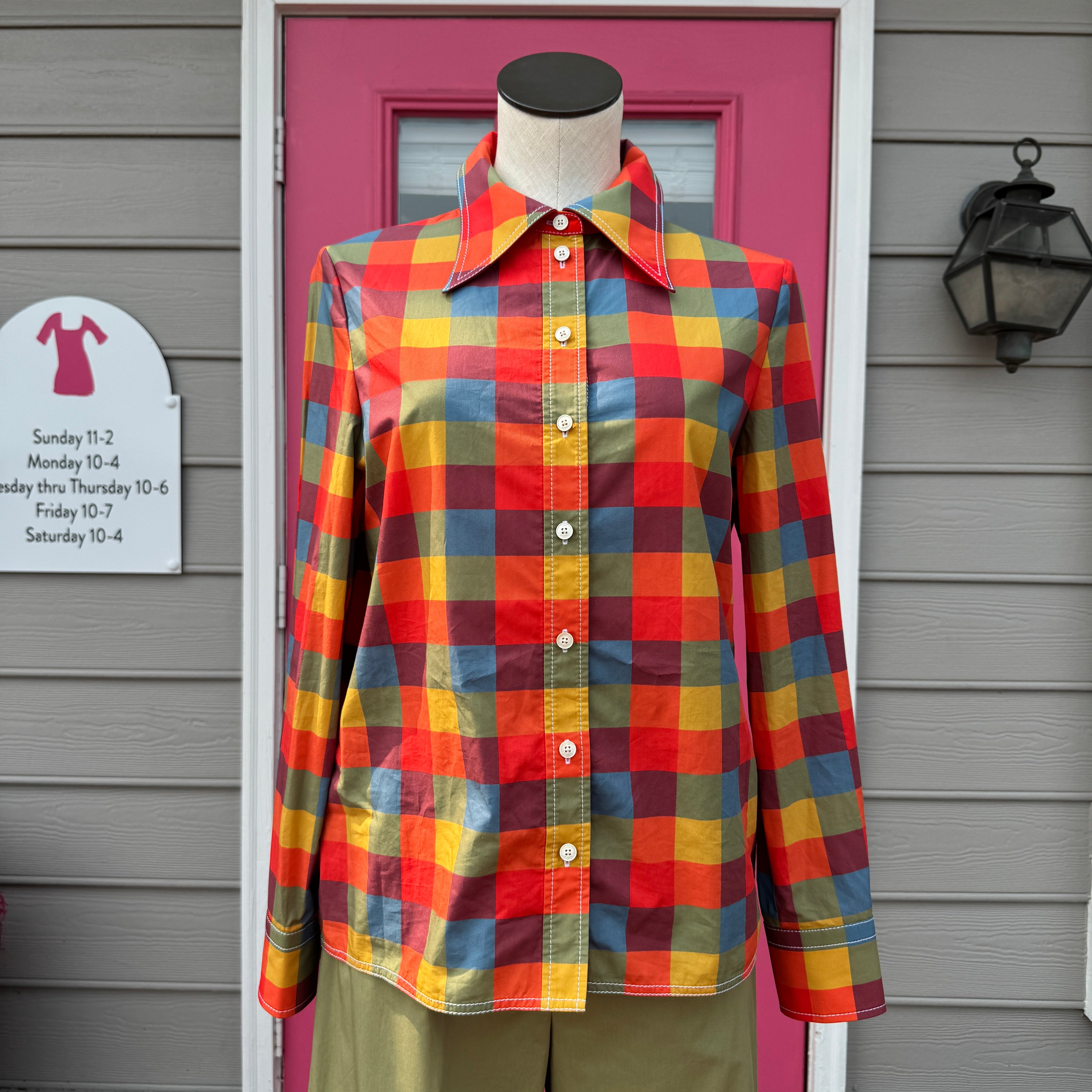 Tory Burch multicolor check print Poplin button up size 6