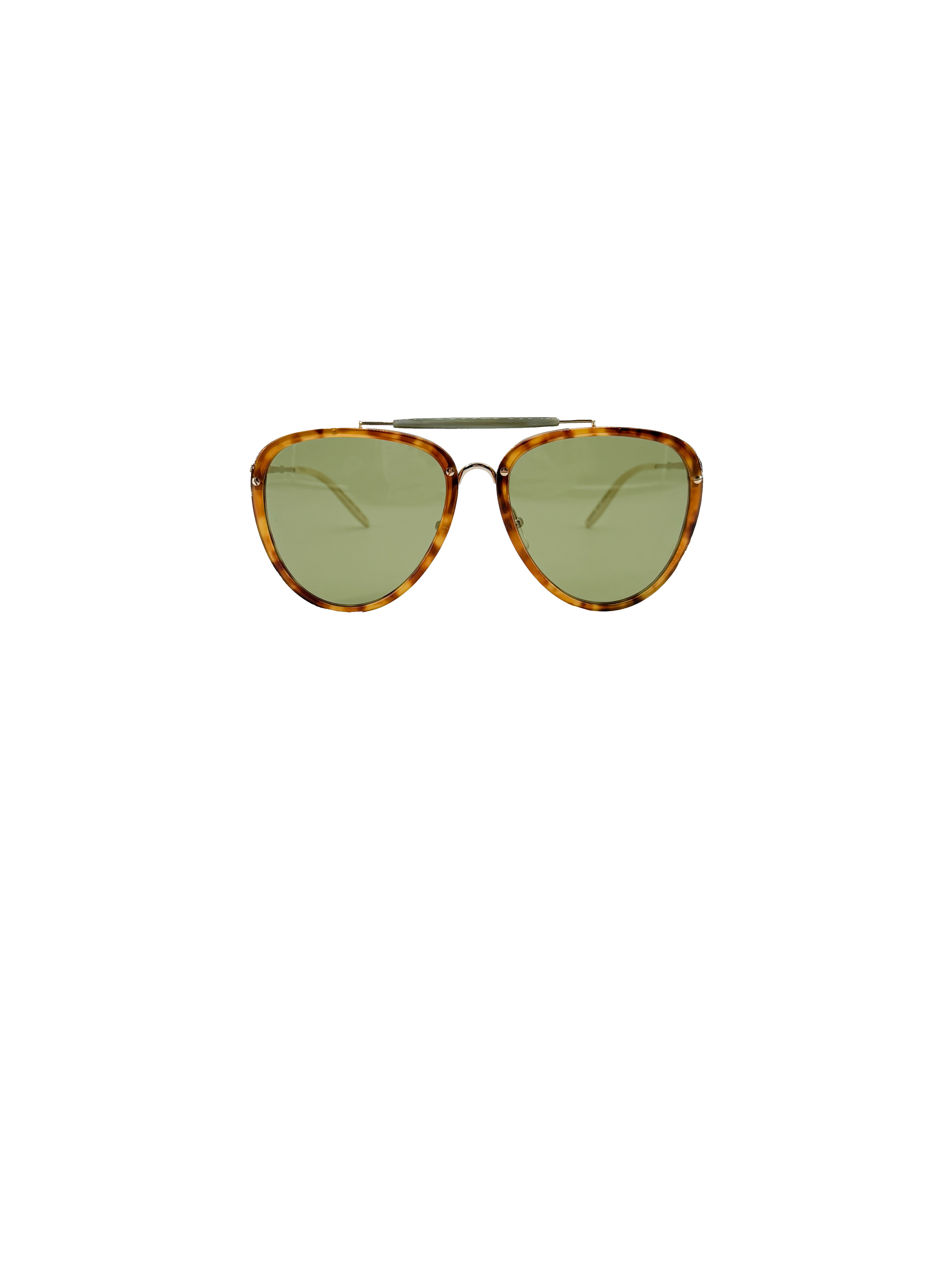 Gucci brown Havana large aviator sunglasses GG0672S CASE