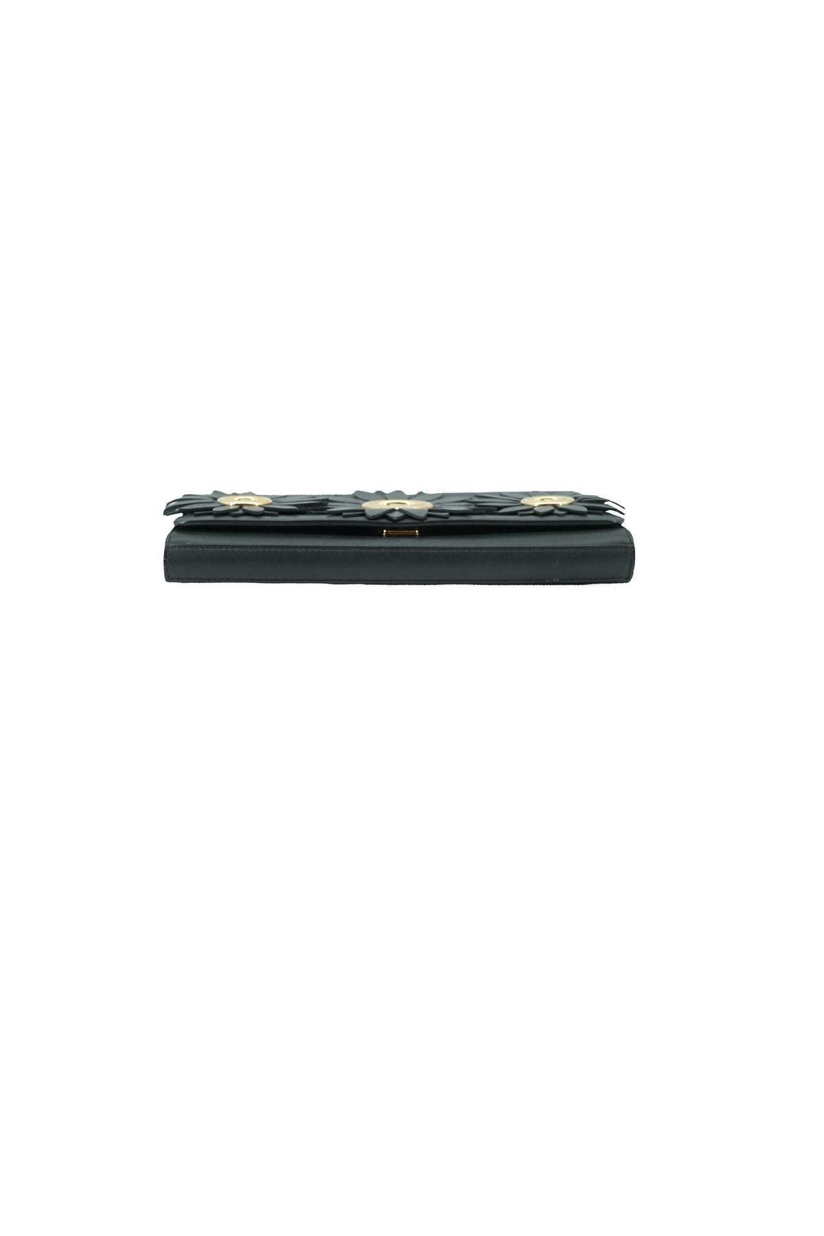 Fendi black leather floral chain wallet 8BS004 A0KZ 179-8210