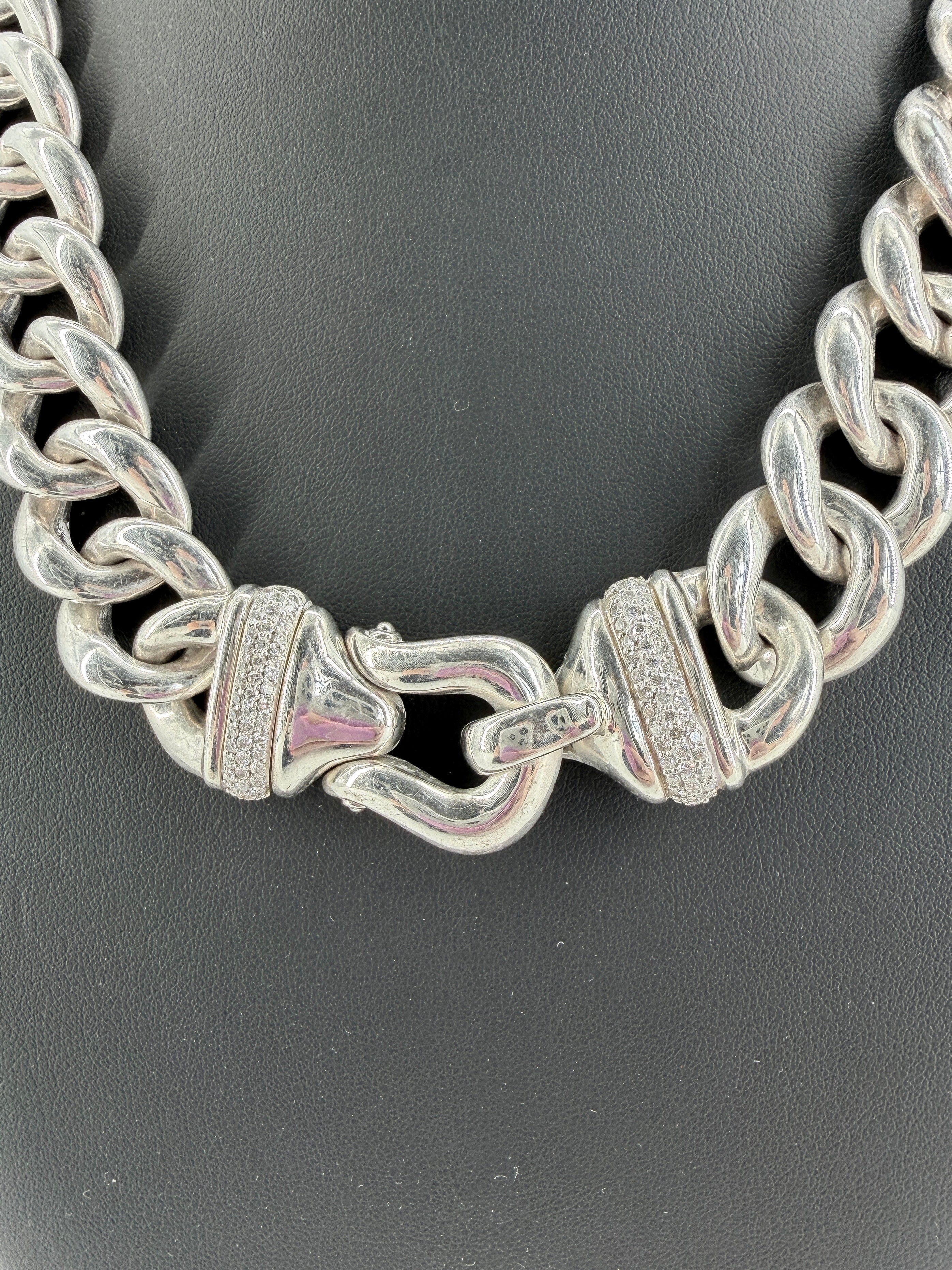 David Yurman sterling silver Cordelia curb diamon buckle necklace