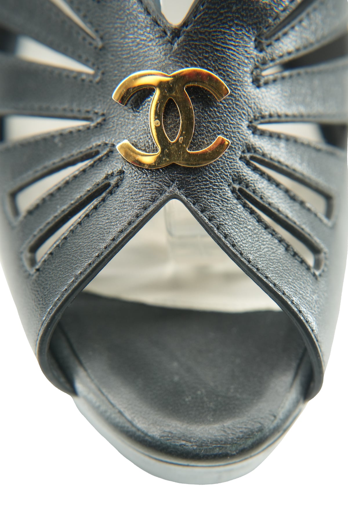 Chanel black leather heeled sandals size 39 (9)