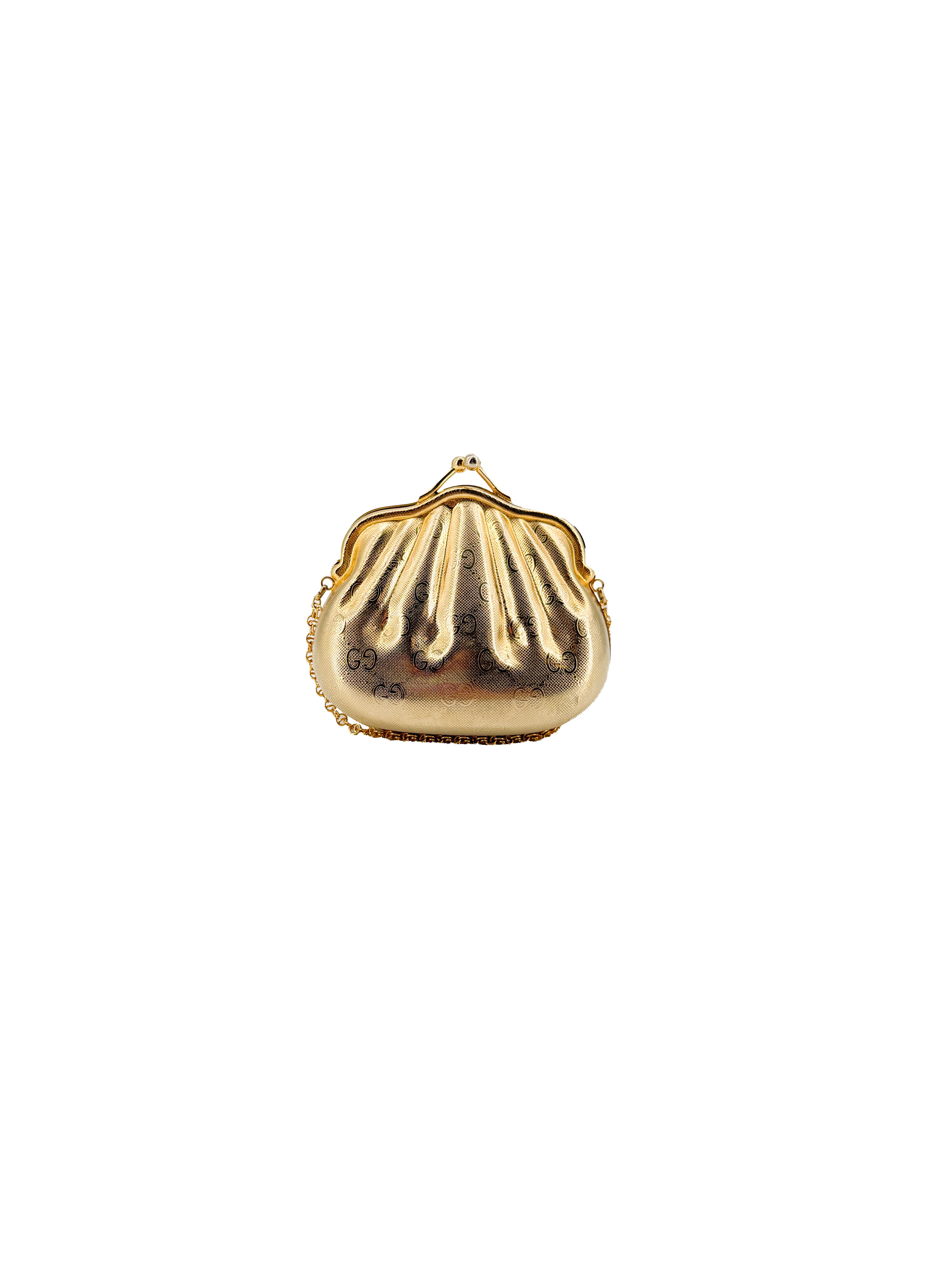 Gucci gold metal minaudiere shell bag vintage