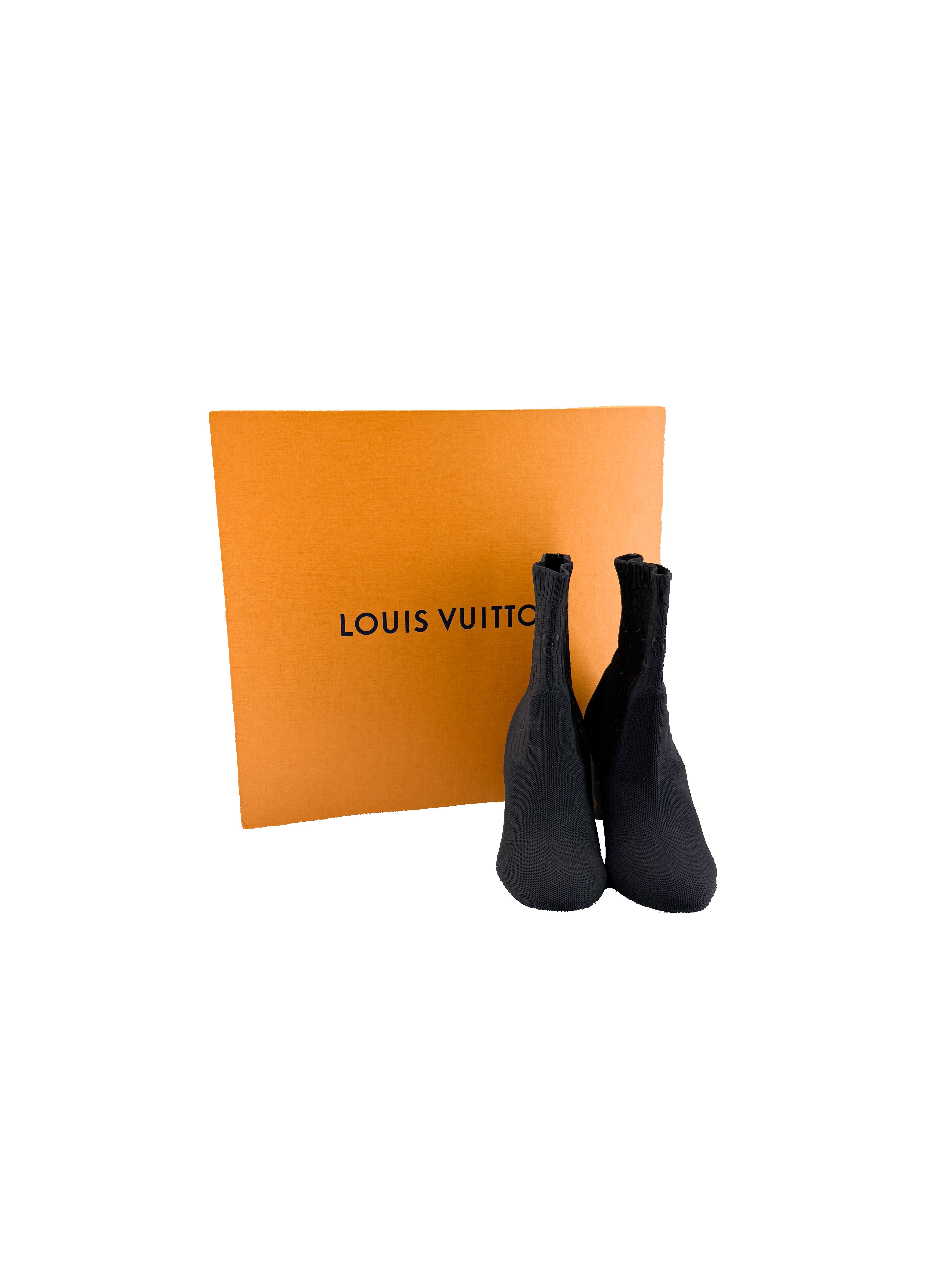 Louis Vuitton black monogram knit Silhouette ankle boots size 37.5 BOX *as is*