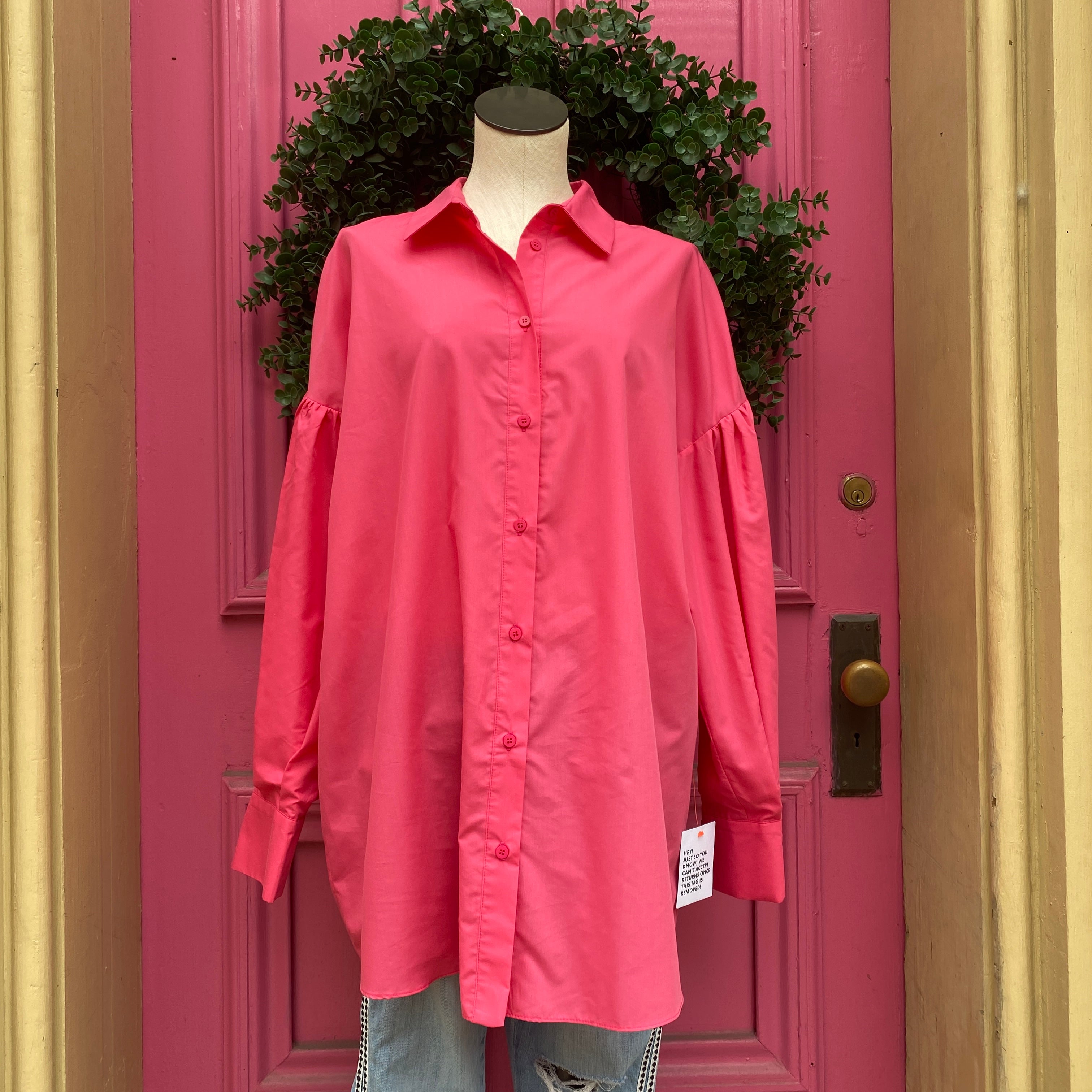 asos hot pink oversized button up size 6 NWOT