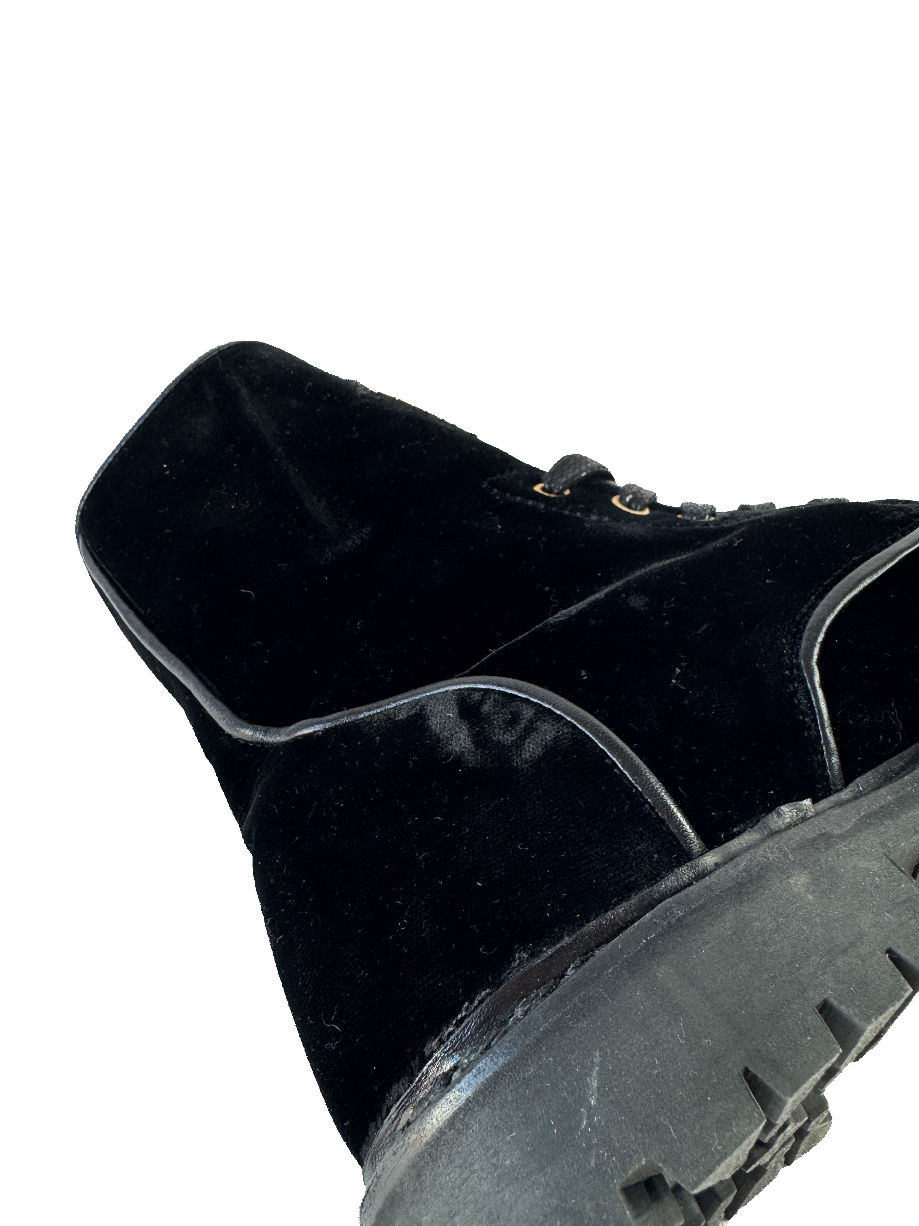 Balmain black velvet embellished combat boots size 38