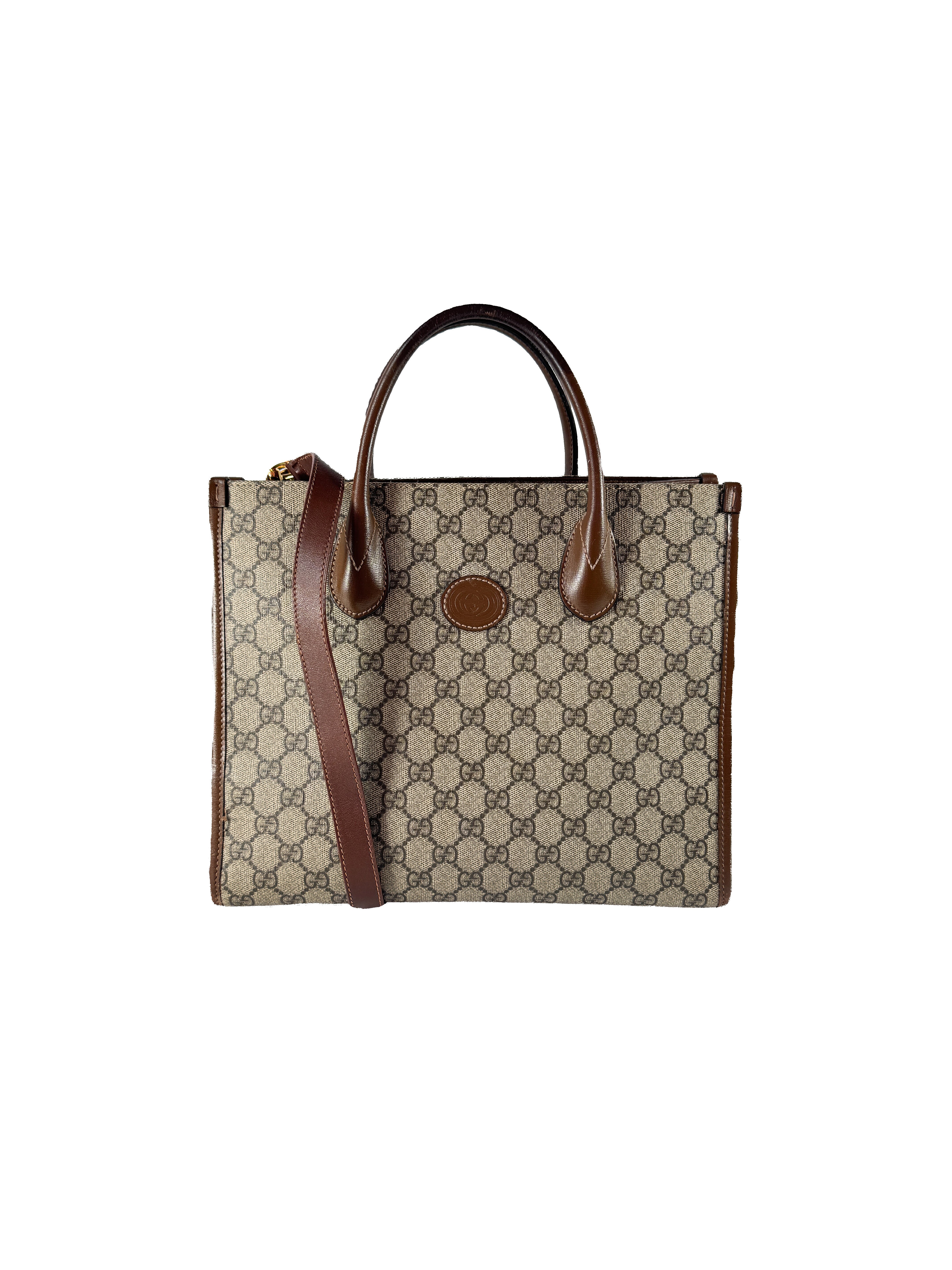 Gucci brown GG Supreme Monogram Azalea Calfskin Small Retro Interlocking G Tote 659983520981